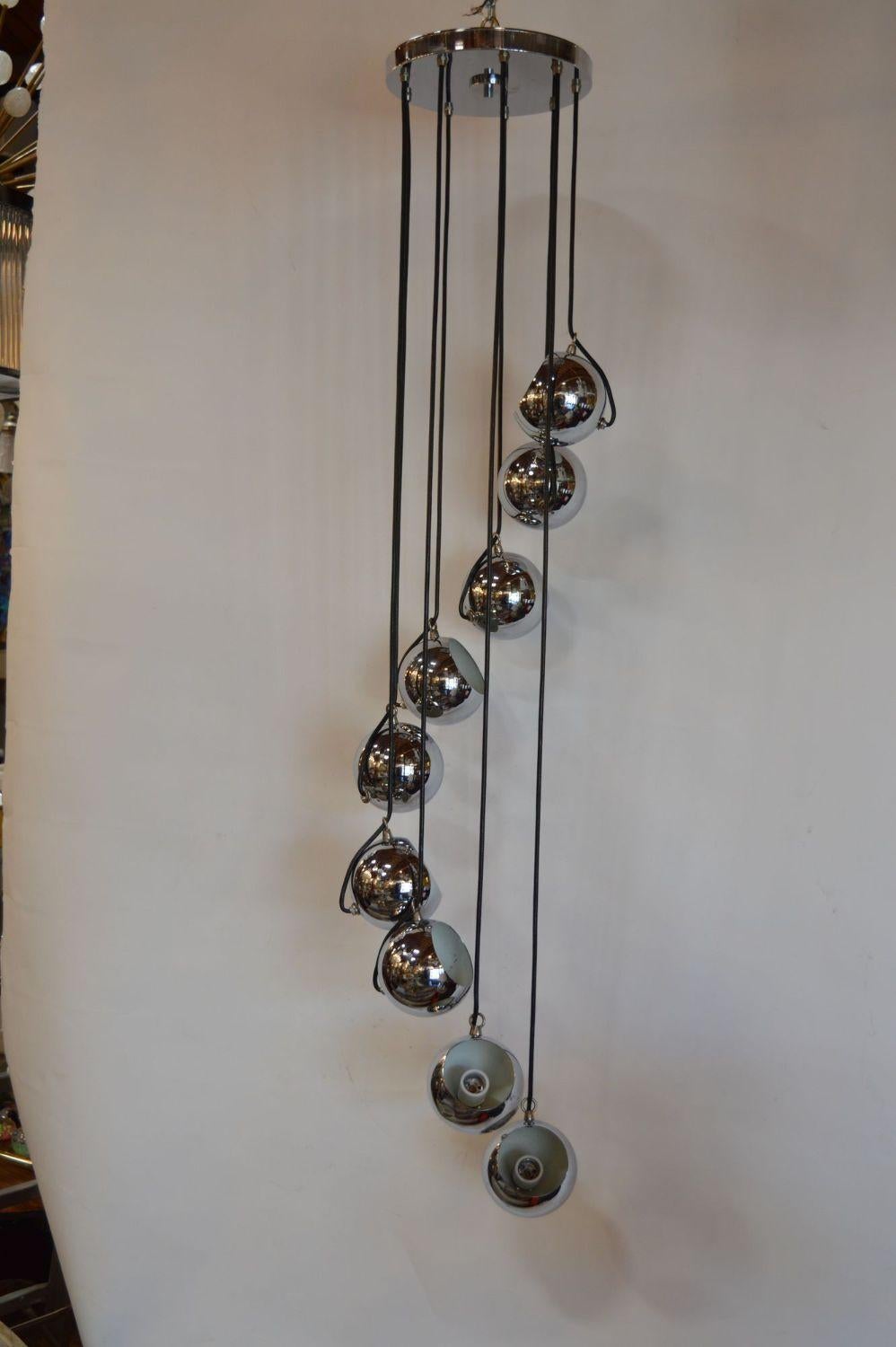 Italian midcentury Chrome Cascading style chandelier by Gino Sarfatti for Lightolier.