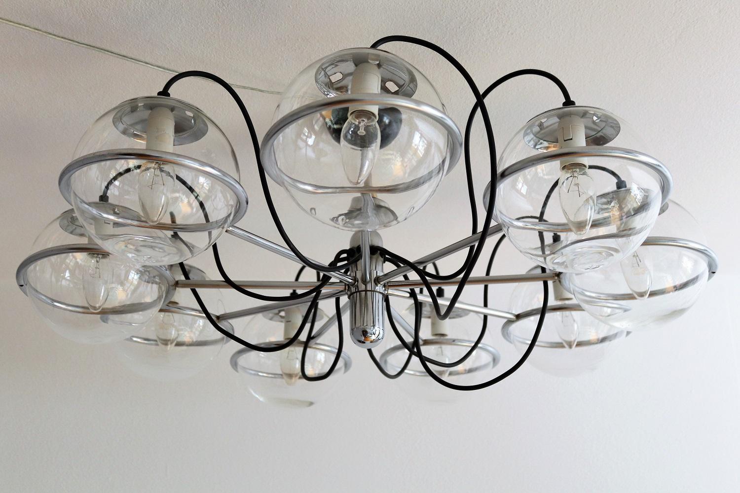 Italian Midcentury Chrome Chandelier with Nine-Glass Globes, 1960s 7