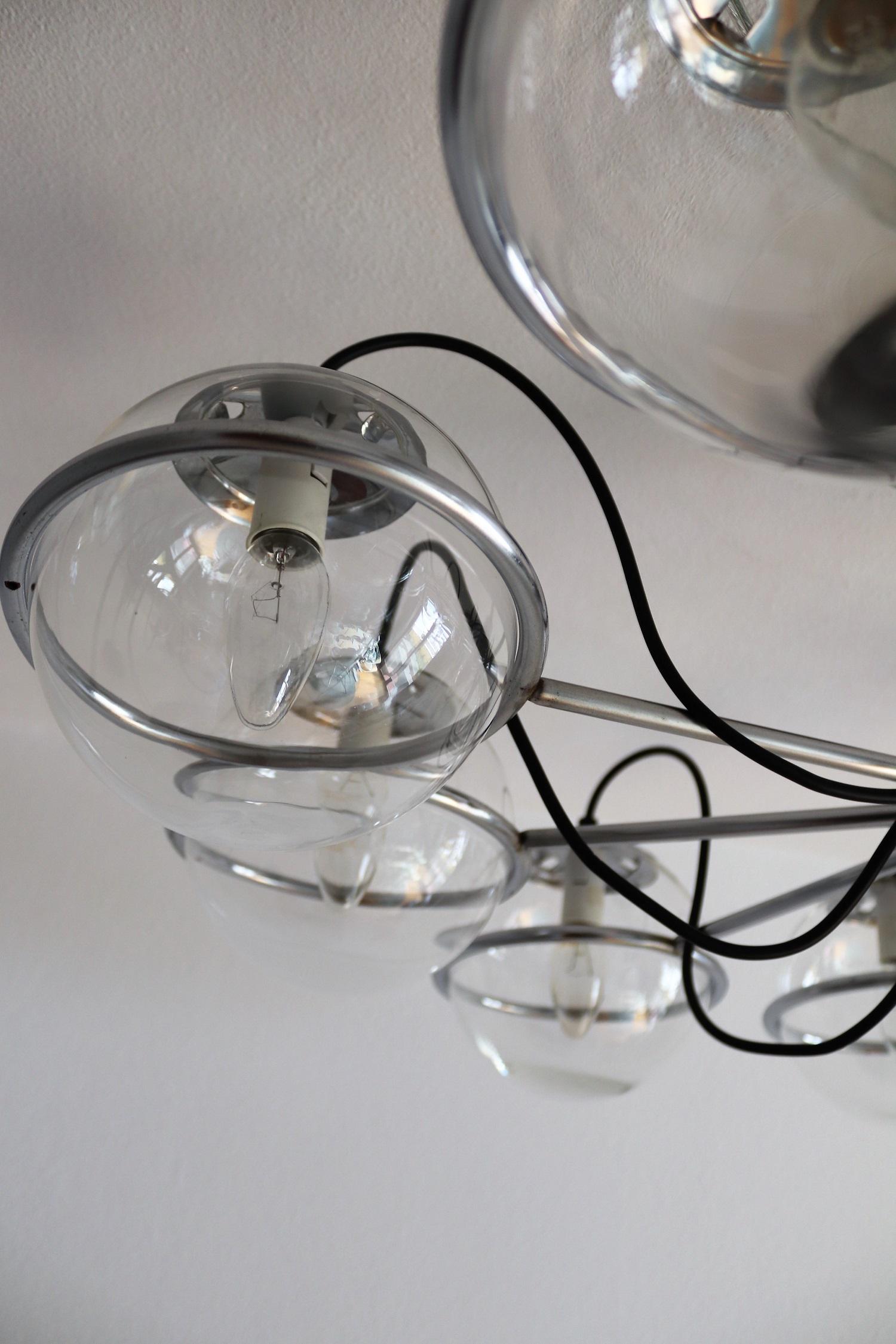 Italian Midcentury Chrome Chandelier with Nine-Glass Globes, 1960s 3