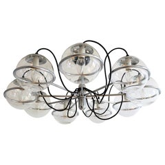 Italian Midcentury Chrome Chandelier with Nine-Glass Globes, 1960s