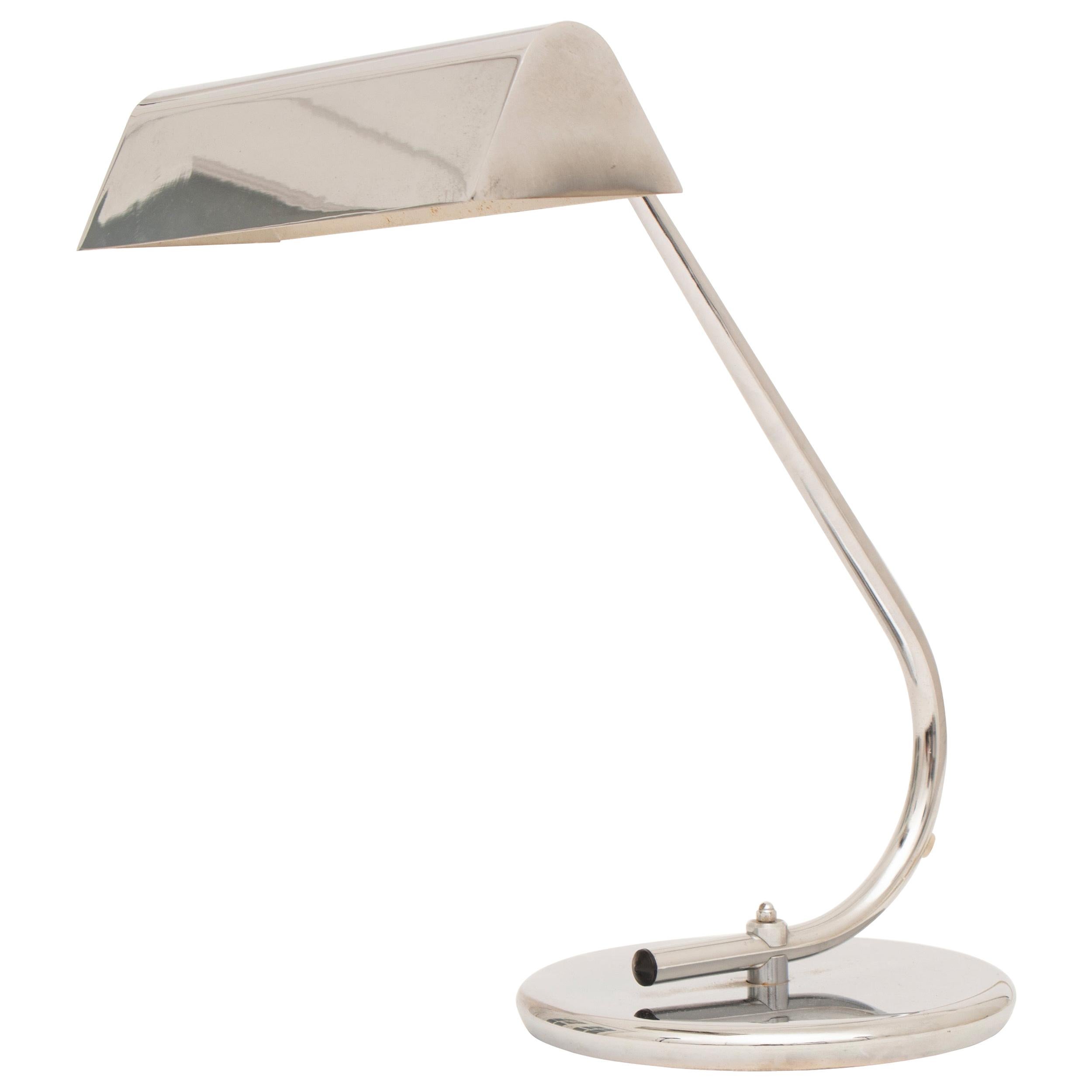 Italian Midcentury Chrome Desk Lamp with Pivoting Reflector For Sale