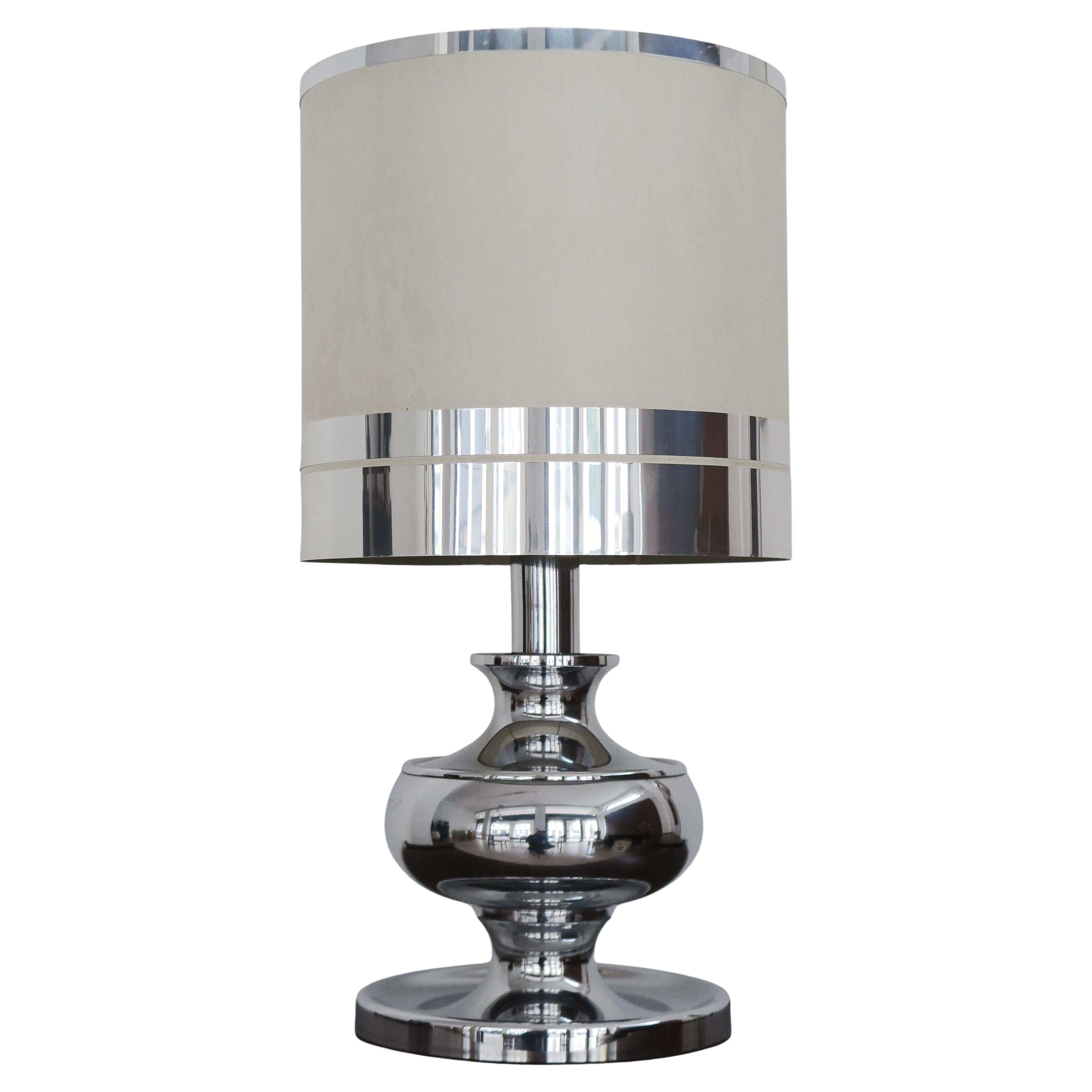Italian Midcentury Chrome-Plated Fabric Lampashade Table Lamp, Italy 1970s