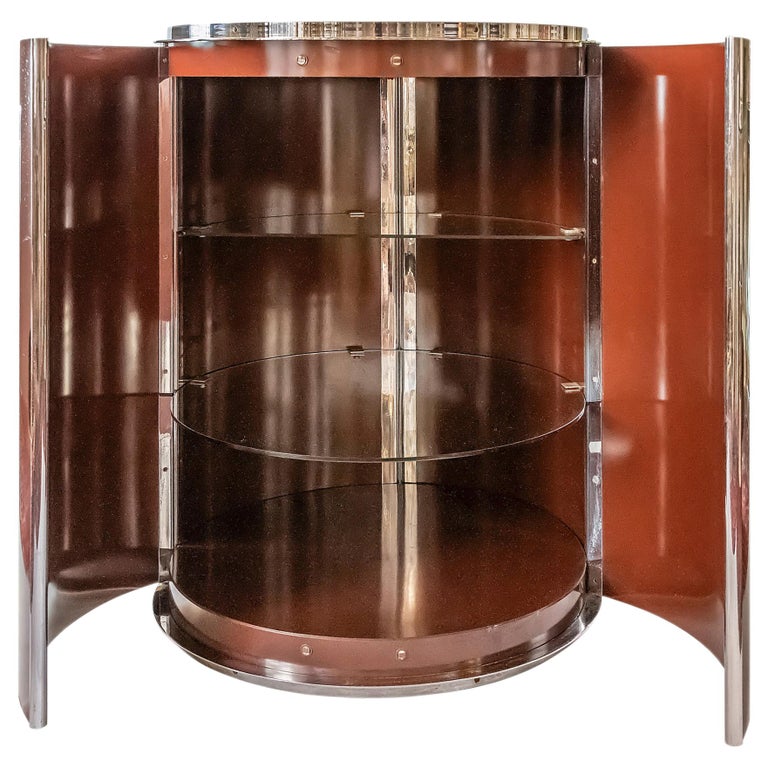 Italian Midcentury Circular Bar on Wheels For Sale at 1stDibs