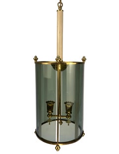 Italienische kreisförmige Laterne aus Messing und farbigem Glas aus der Mitte des Jahrhunderts