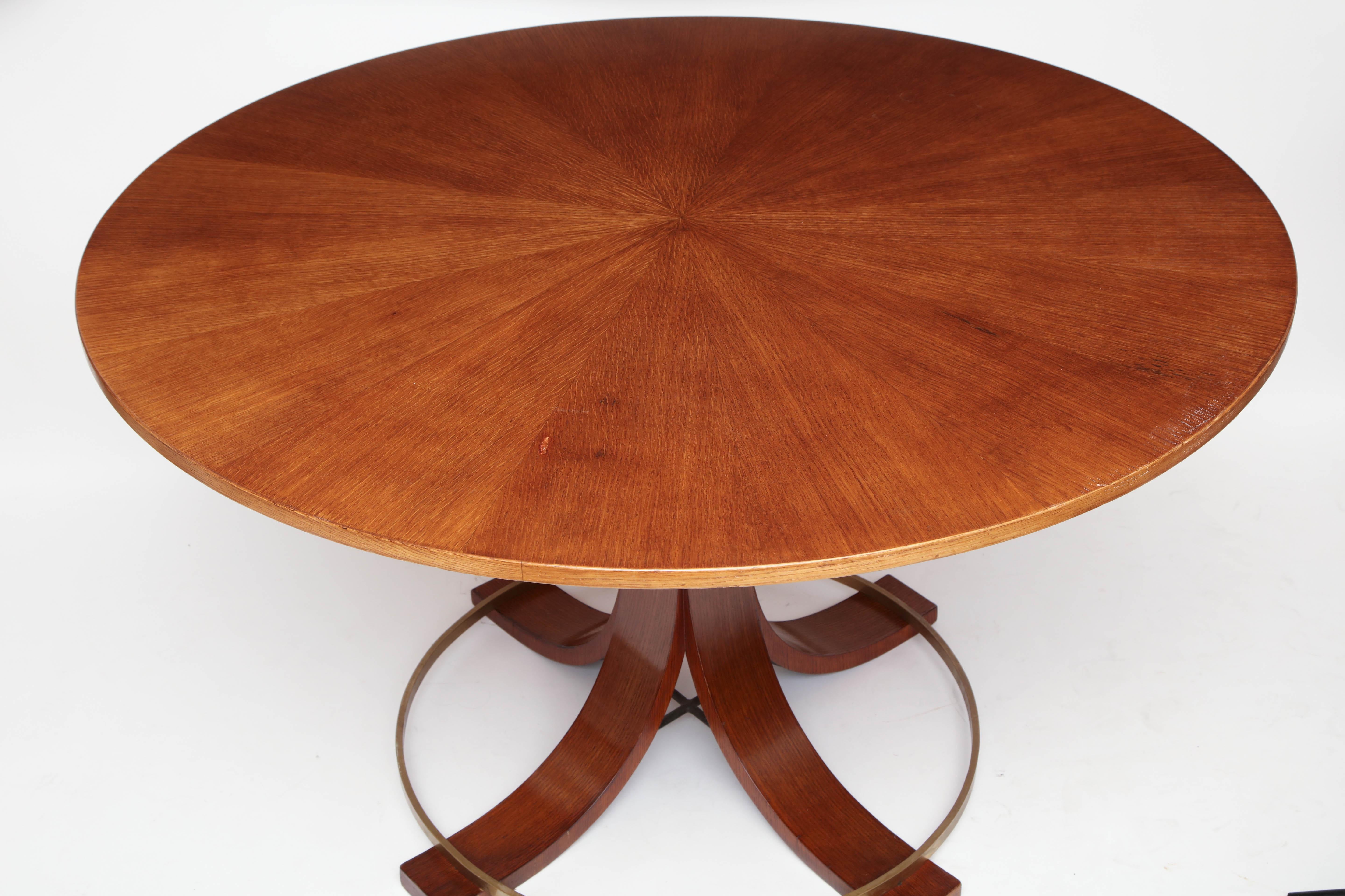 Mid-Century Modern Italian Midcentury Circular Centre Table with Brass Stretcher, circa 1950 For Sale