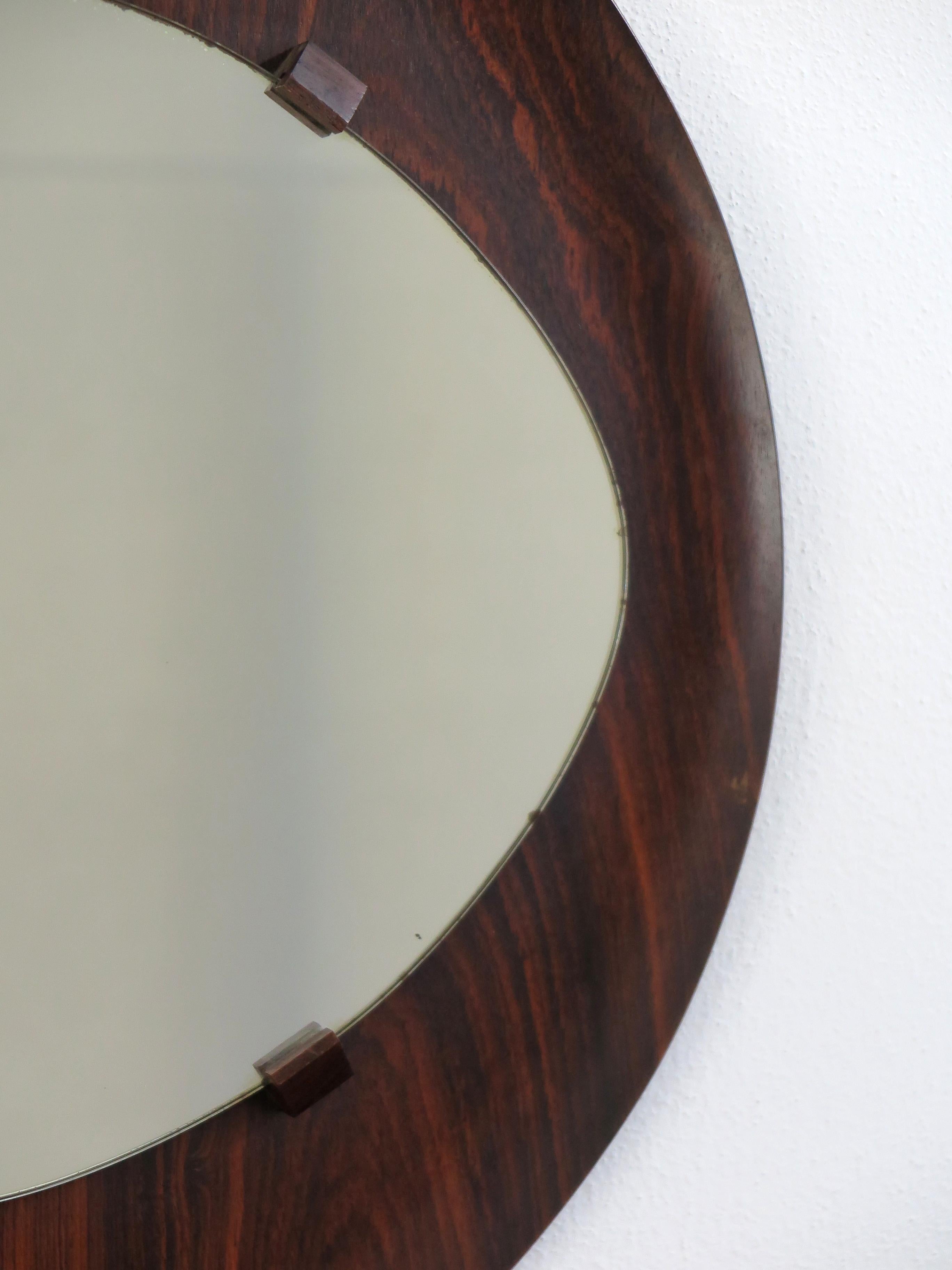 Mid-Century Modern Italian Midcentury Circular Dark Wood Wall Mirror, 1960s For Sale