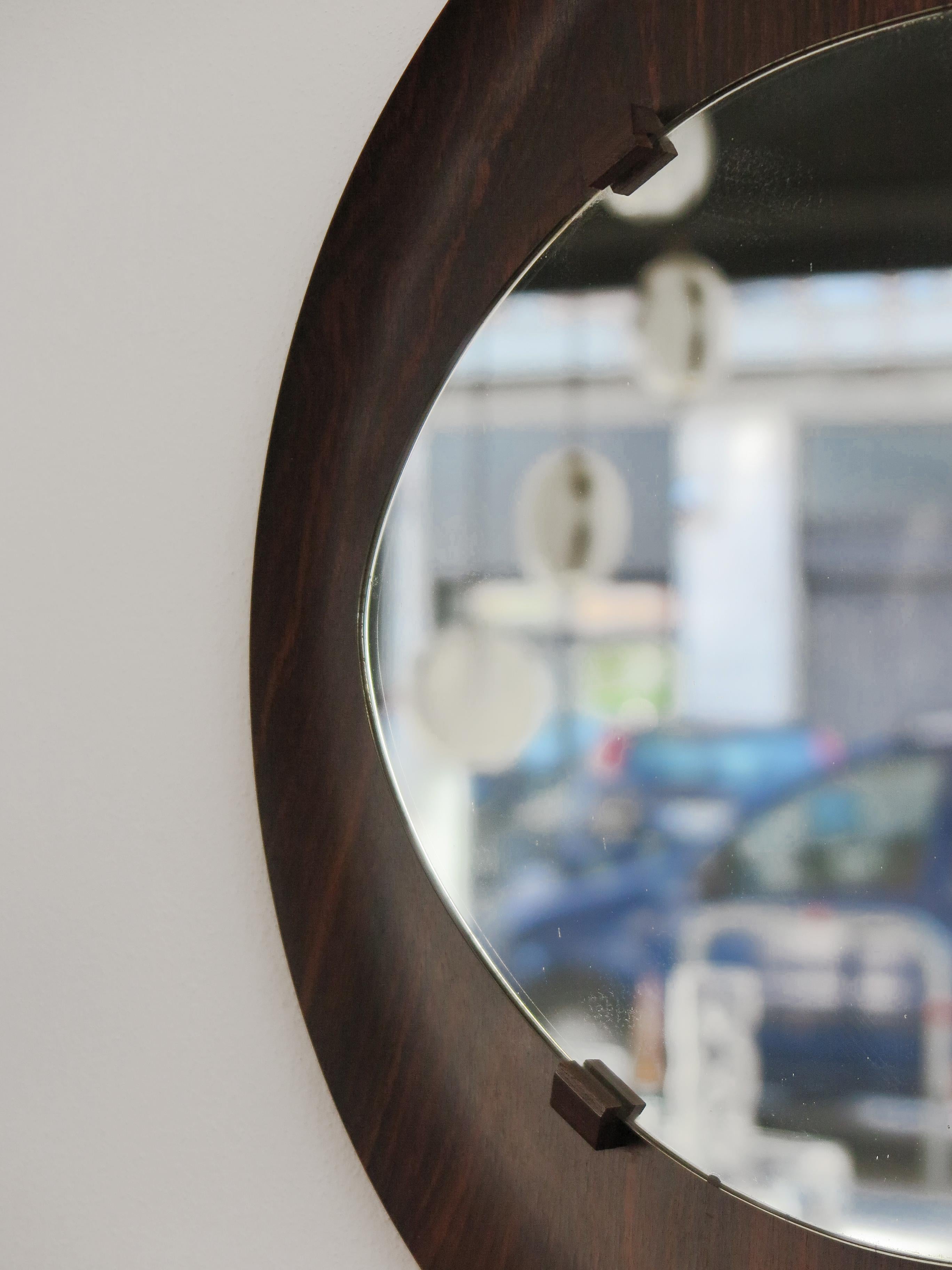 Italian Midcentury Circular Dark Wood Wall Mirror, 1960s For Sale 1