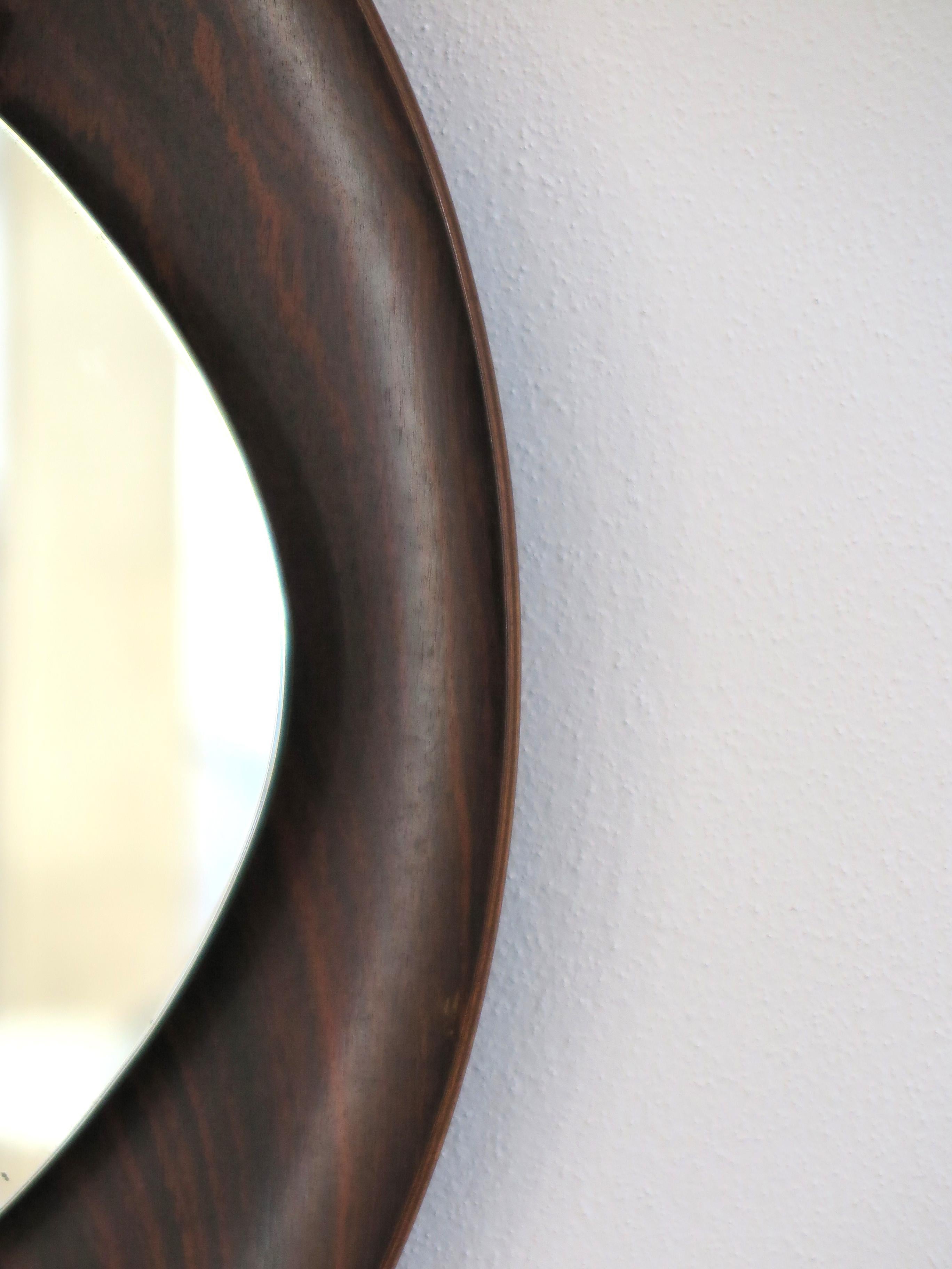 Italian Midcentury Circular Dark Wood Wall Mirror, 1960s For Sale 2