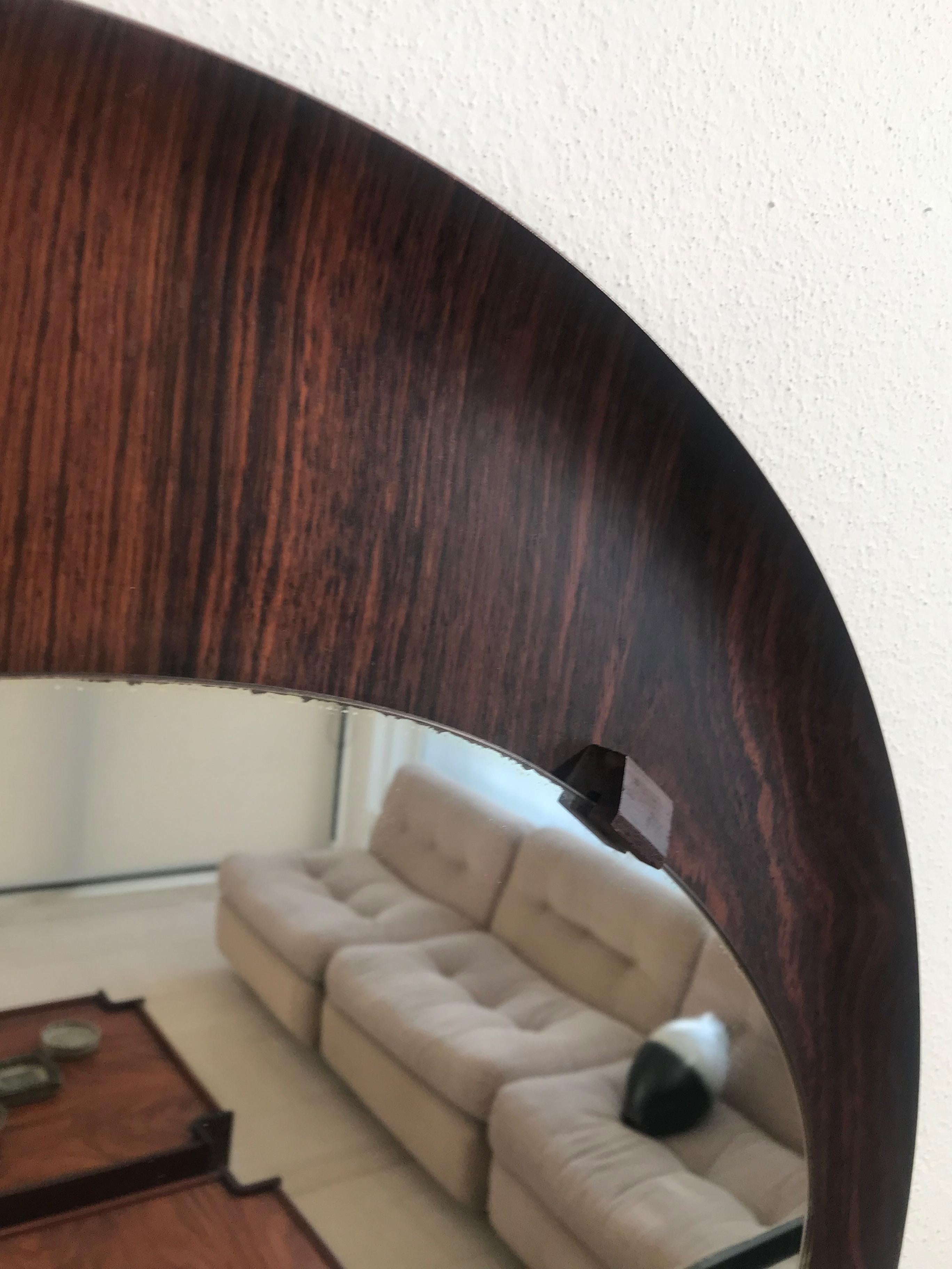 Italian Midcentury Circular Dark Wood Wall Mirror, 1960s For Sale 3