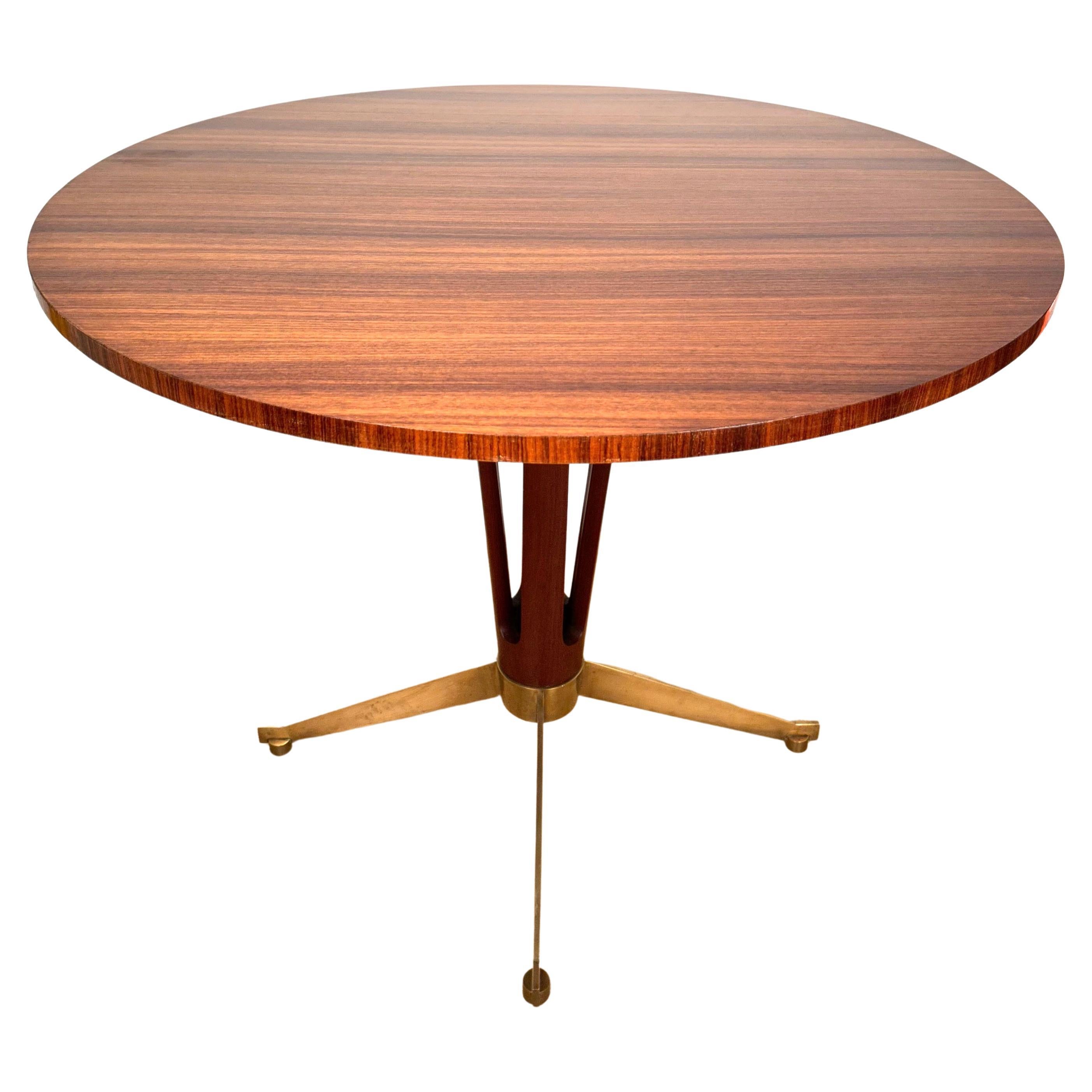 Italian Midcentury Circular Rosewood ans Brass Dining Table.1960 For Sale