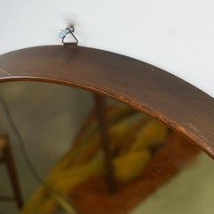 Italian Midcentury Circular Wall Mirror in Teak & Glass, 1960