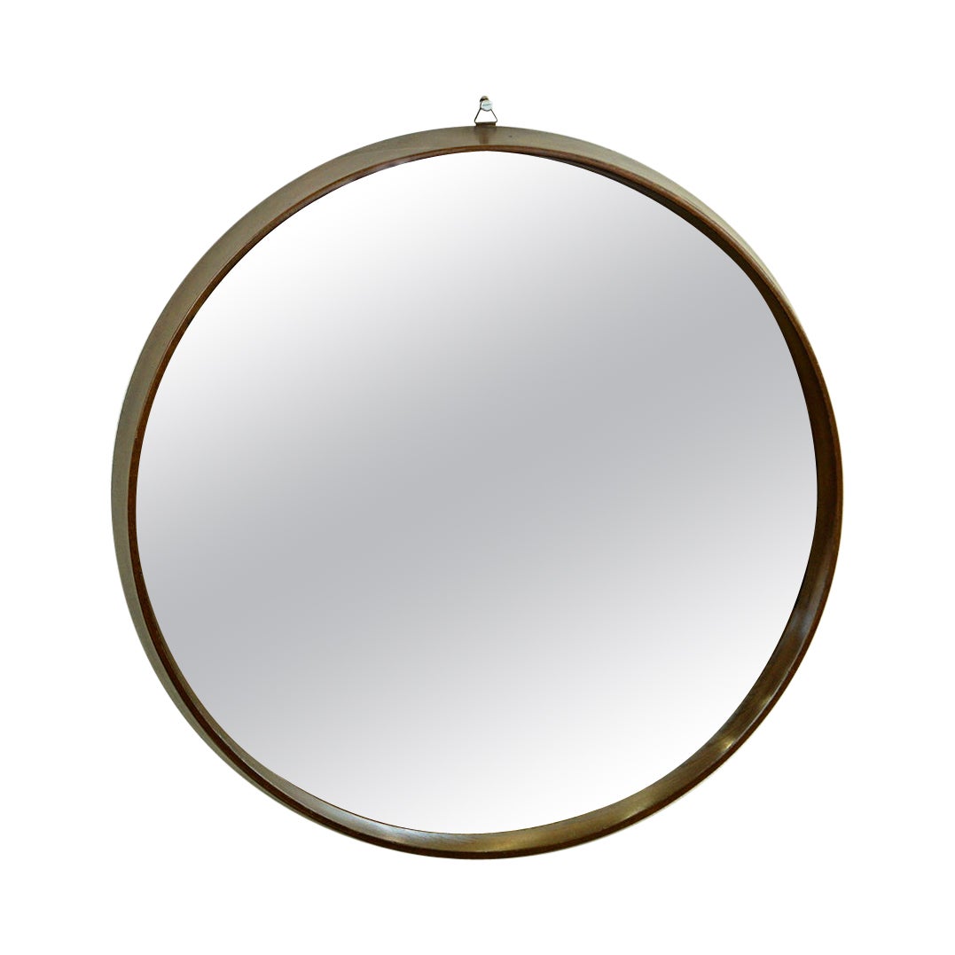 Italian Midcentury Circular Wall Mirror in Teak & Glass, 1960