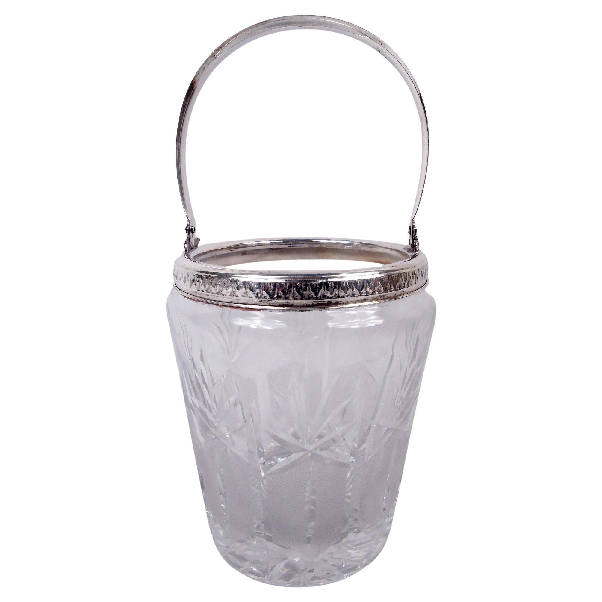 Italian Midcentury Classical Silver & Cut-Glass Ice Bucket For Sale