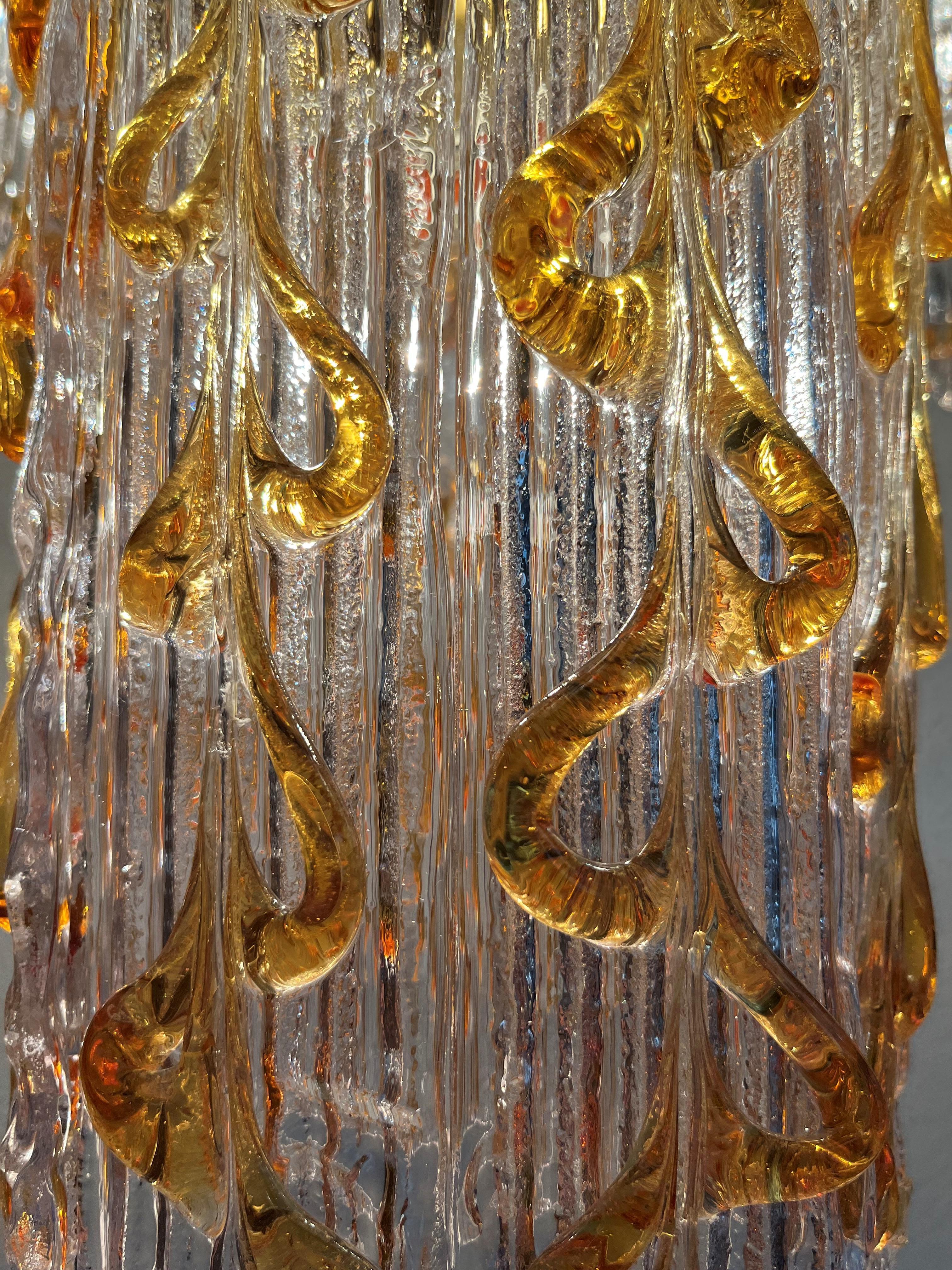 Mid-Century Italian Amber Clear Murano Chandelier from 70s 3