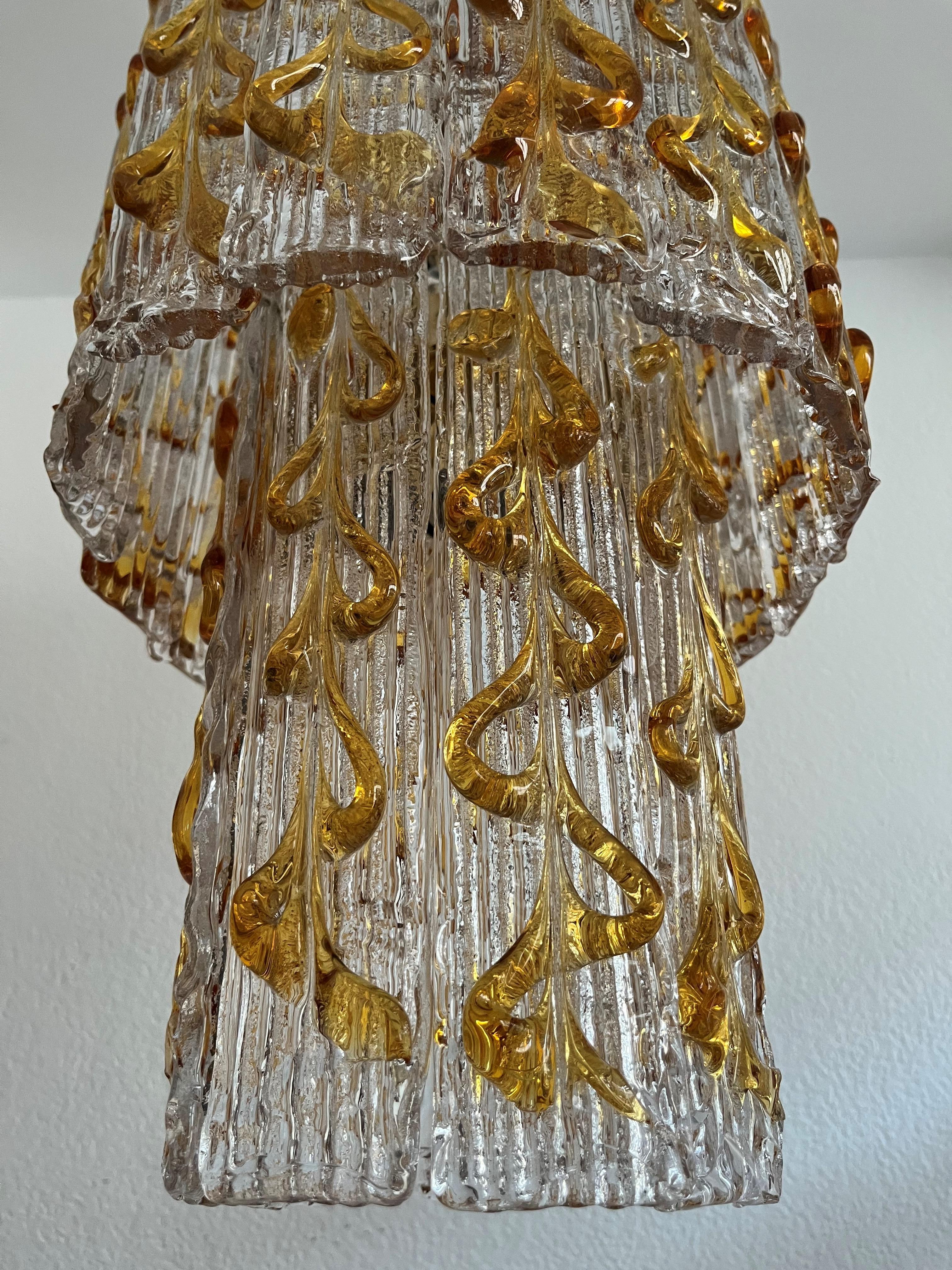 Mid-Century Italian Amber Clear Murano Chandelier from 70s 5