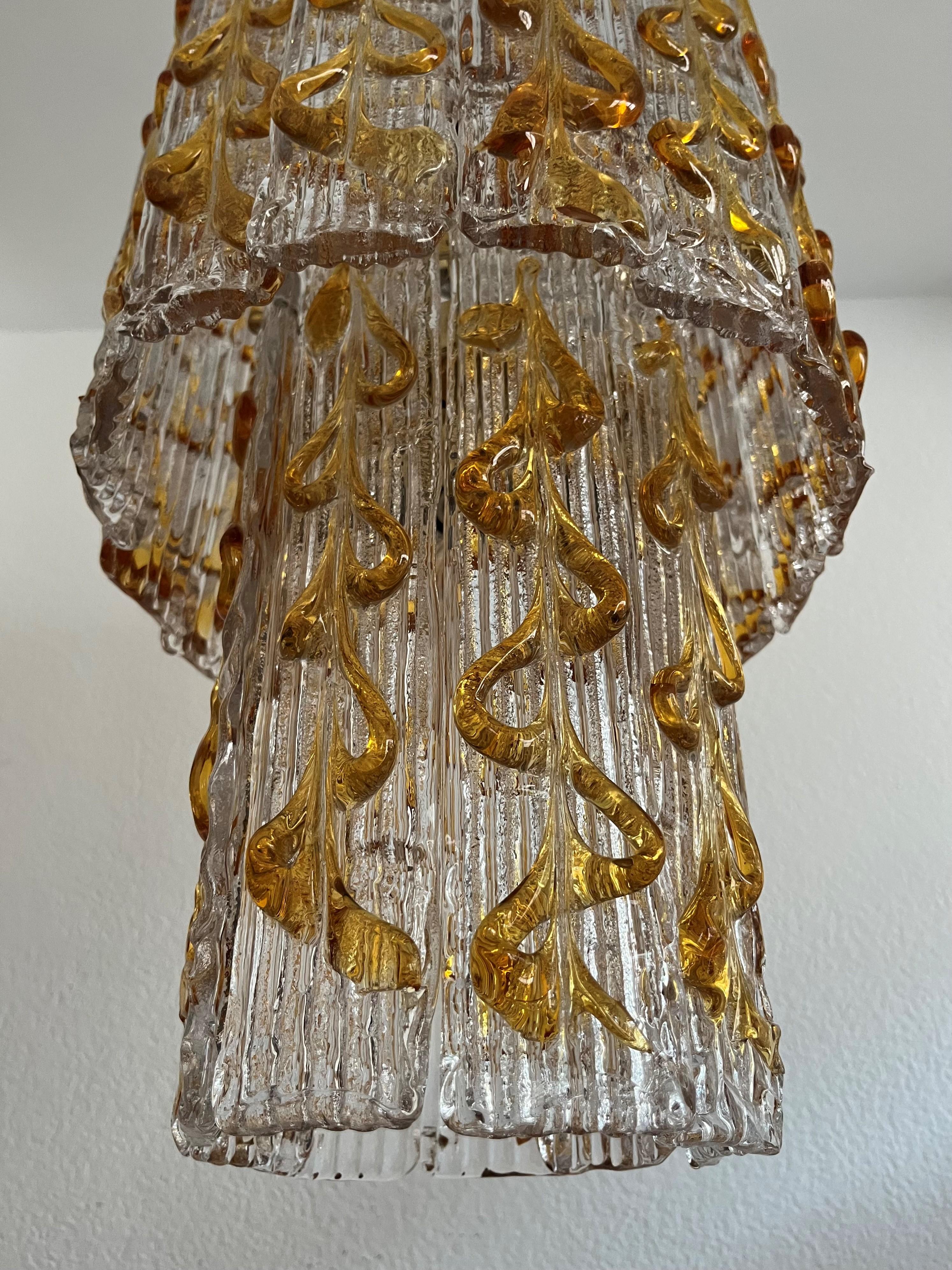 Mid-Century Italian Amber Clear Murano Chandelier from 70s 8