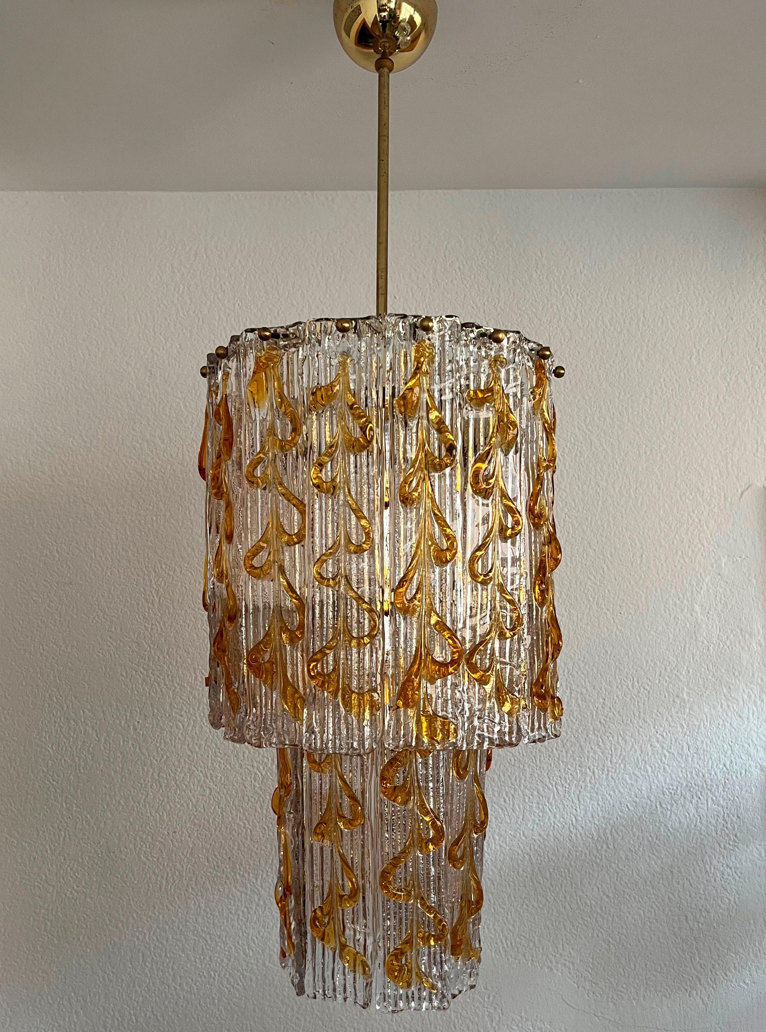 Mid-Century Italian Amber Clear Murano Chandelier from 70s 10