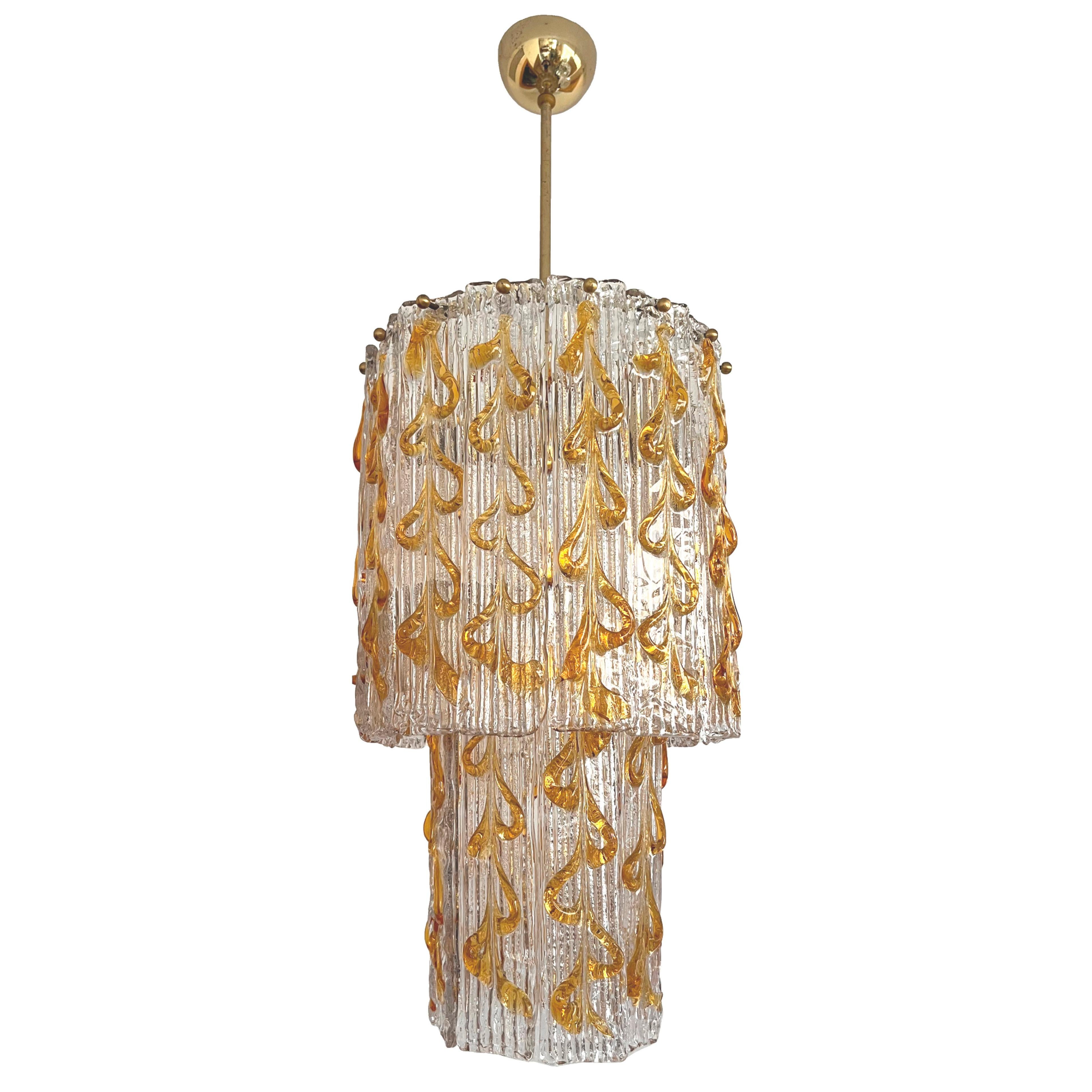 Mid-Century Italian Amber Clear Murano Chandelier from 70s 11
