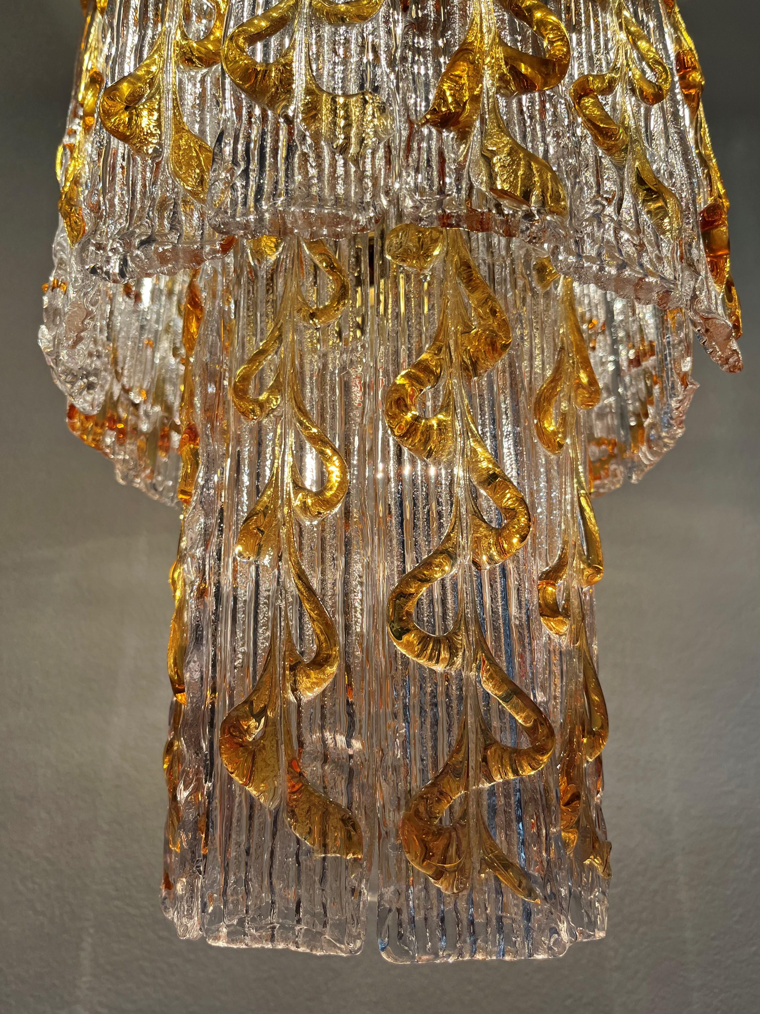 Late 20th Century Mid-Century Italian Amber Clear Murano Chandelier from 70s