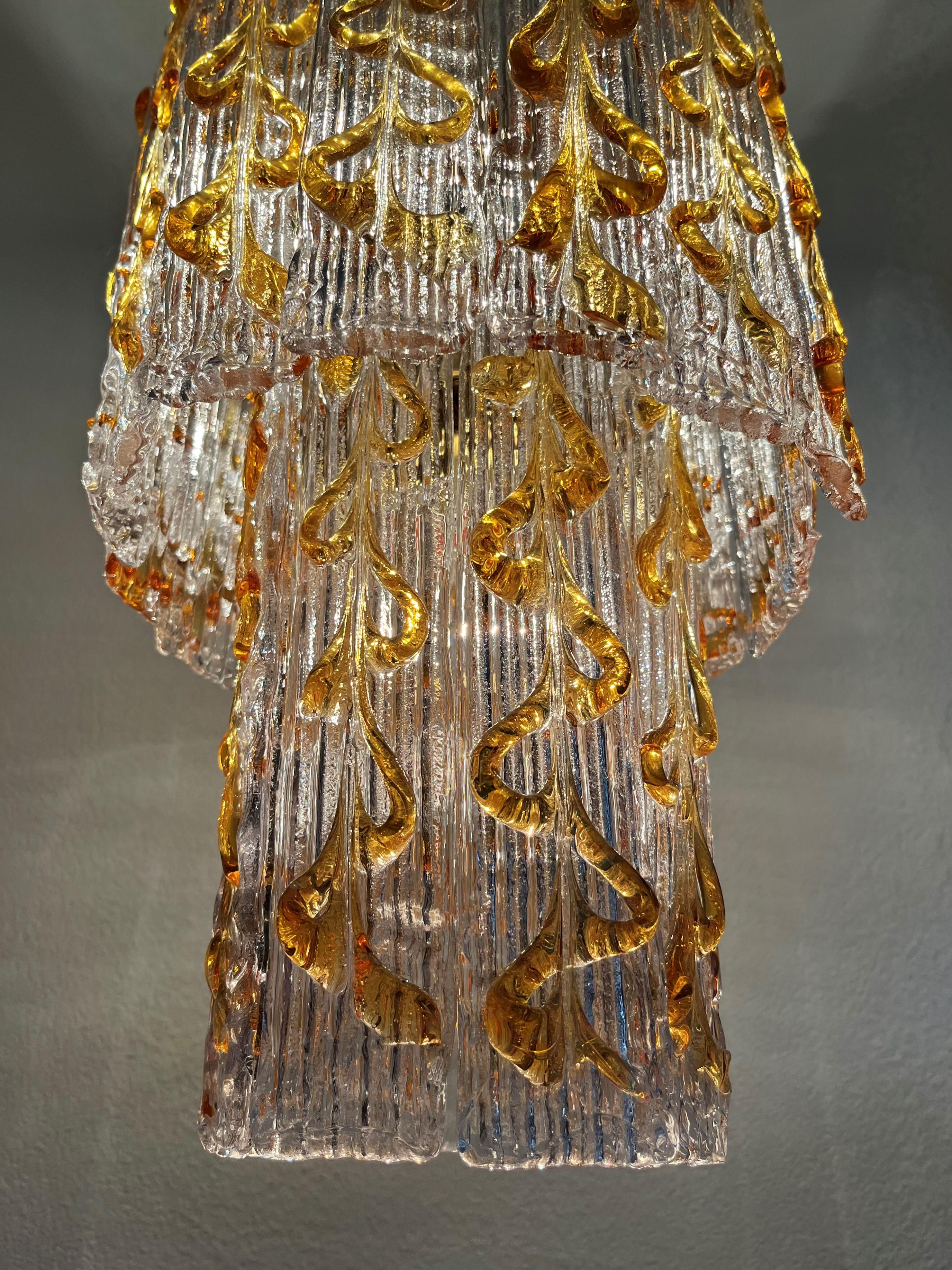 Mid-Century Italian Amber Clear Murano Chandelier from 70s 1