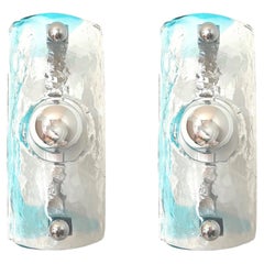 Italian Midcentury Clear Blue Murano Glass Wall Sconces, 1970s