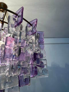 Lustre italien en verre de Murano « Clear Lilac » du milieu du siècle, signé Carlo Nason, années 1970