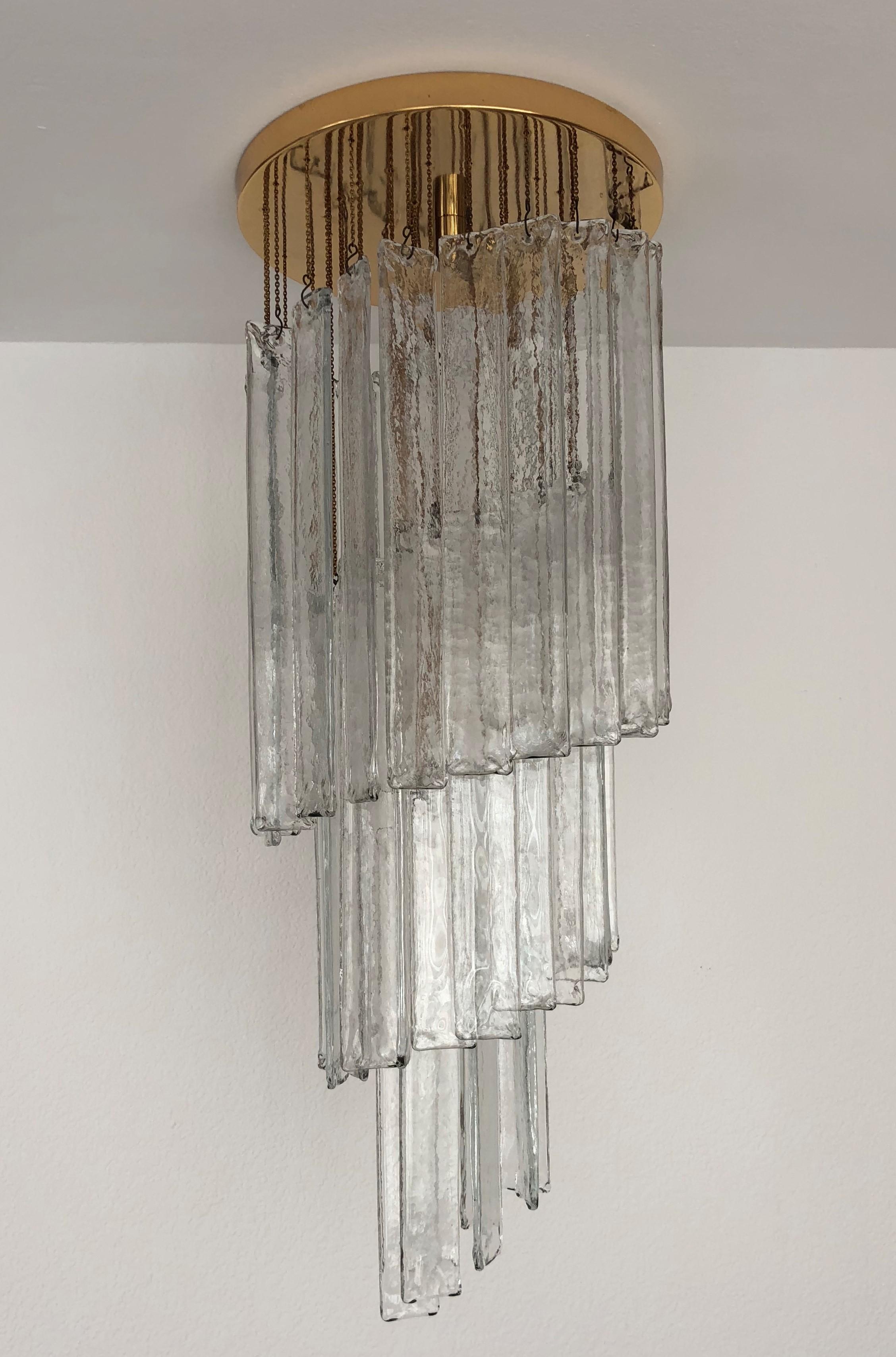 Late 20th Century Italian Midcentury Clear Murano Glass Chandelier by Mazzega, 1970s For Sale