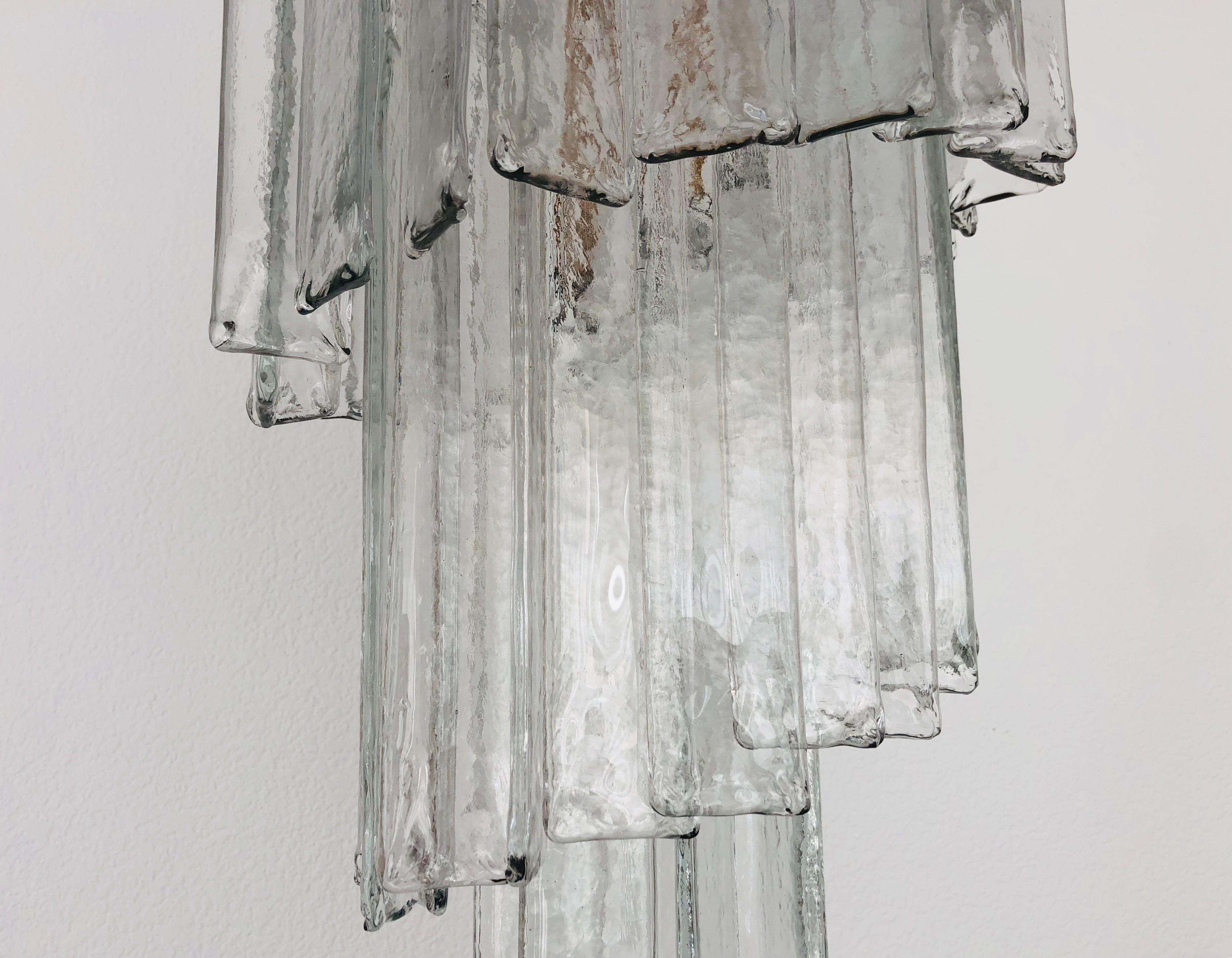 Brass Italian Midcentury Clear Murano Glass Chandelier by Mazzega, 1970s For Sale