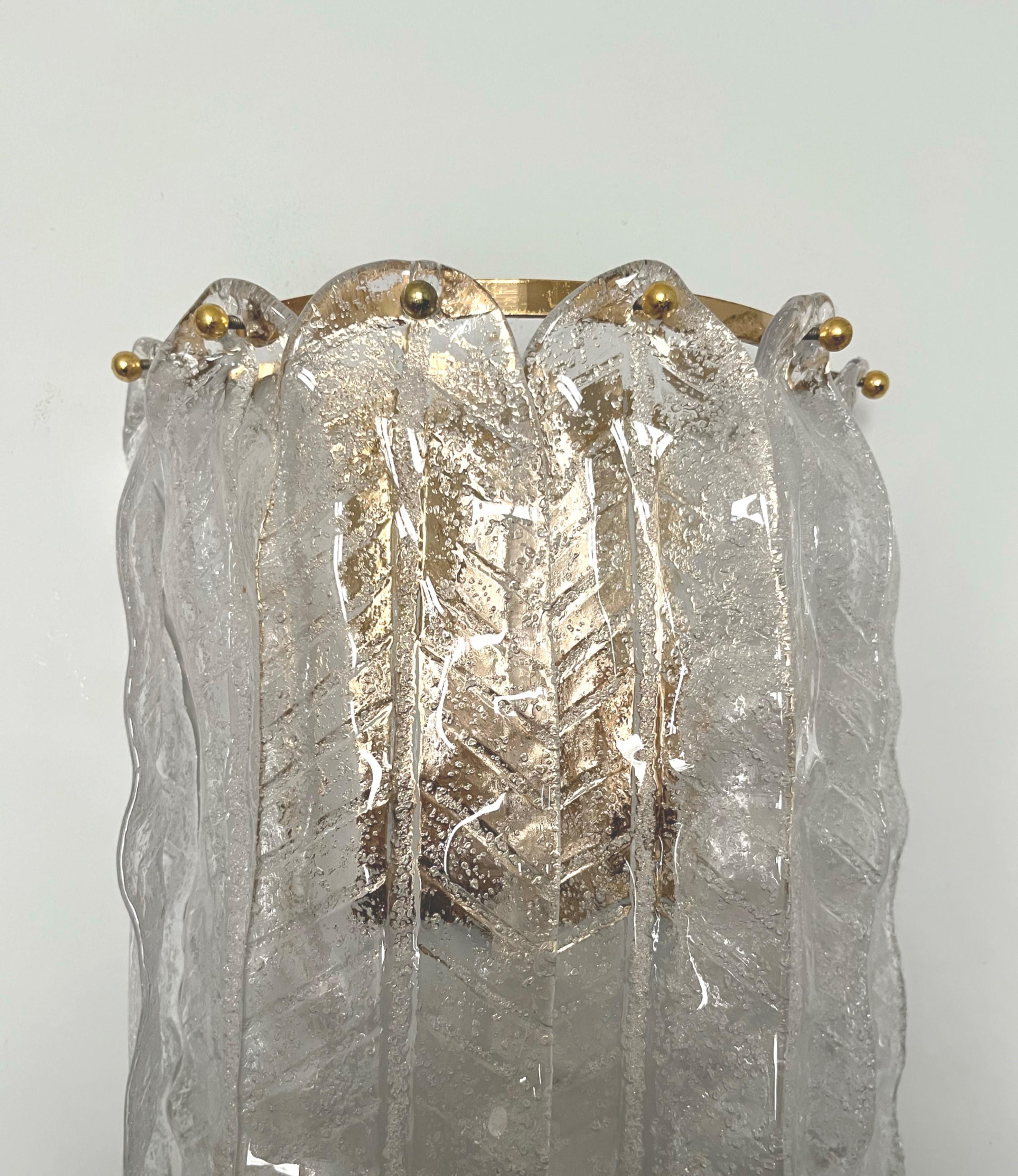 Italian Midcentury Clear Murano Glass Leaf Wall Sconces, 1970s 5