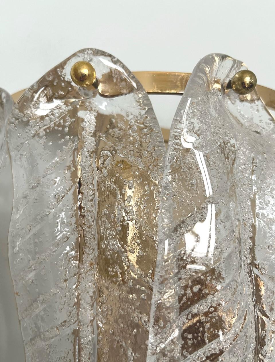 Mid-Century Modern Italian Midcentury Clear Murano Glass Leaf Wall Sconces, 1970s For Sale
