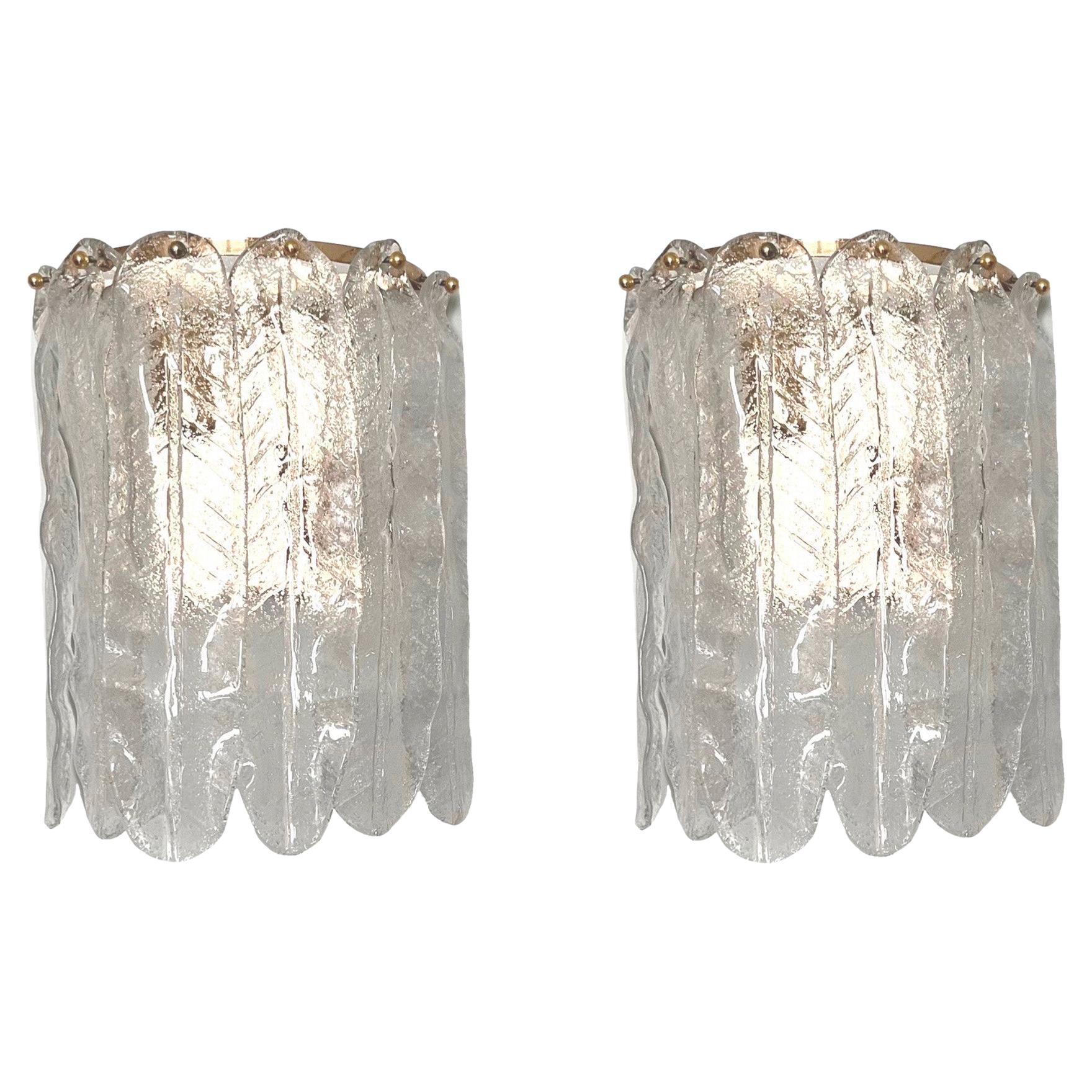 12 Italian Murano Silver Dusted Glass Leaf Wall Sconces For Sale at 1stDibs