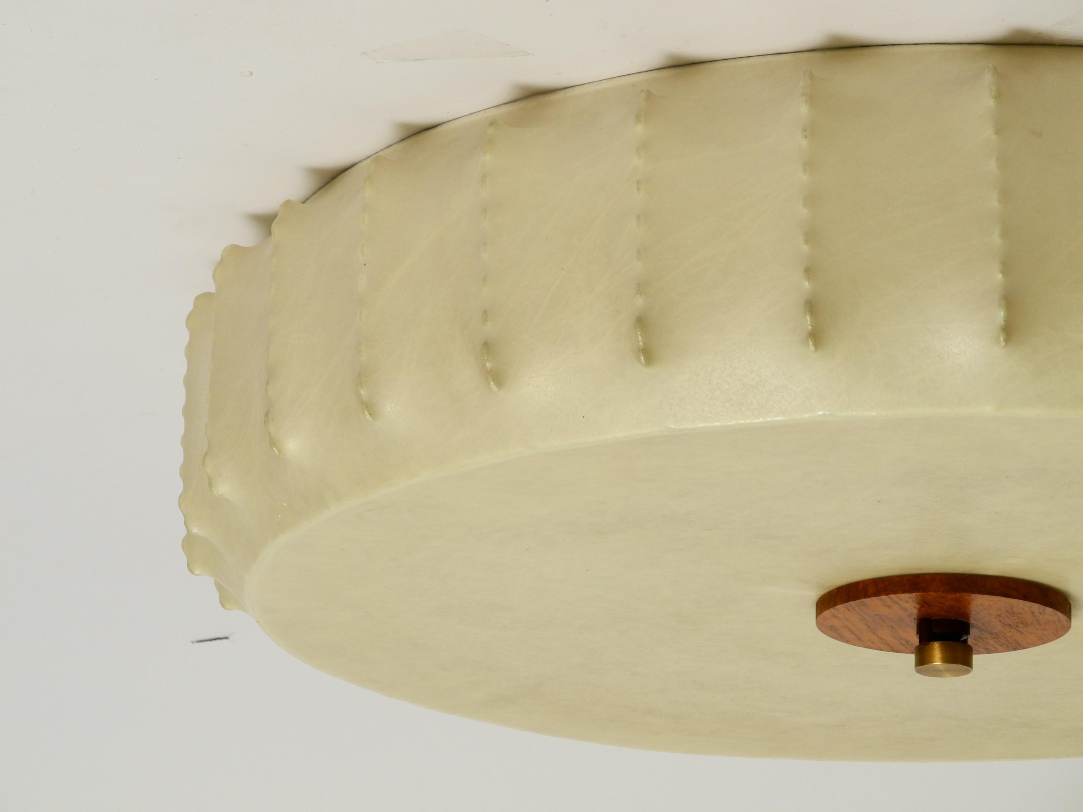 Mid-20th Century Mid-Century Cocoon Light Flush Mount Lamp Teak Brass, Italy, 1960s