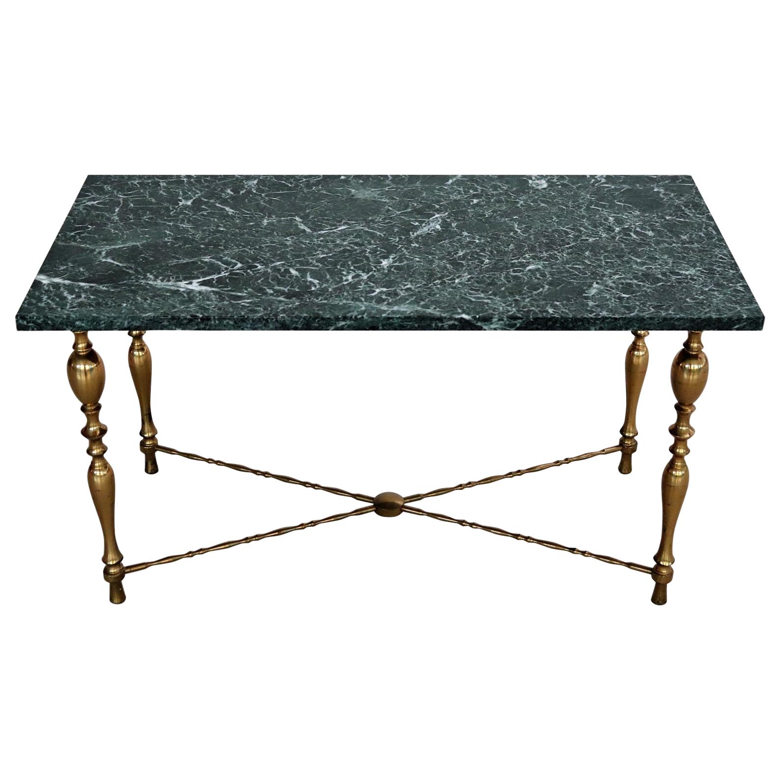 Italian Midcentury Coffe Table with Marble Top and Brass Base, 1950s