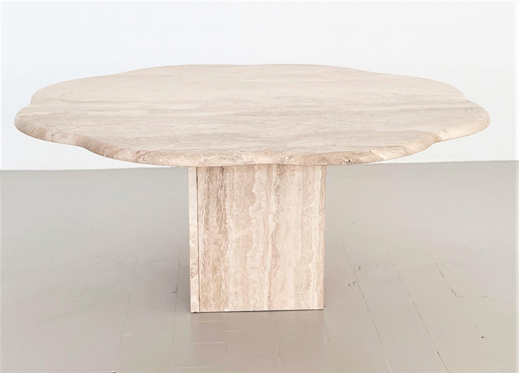 Hand-Crafted Italian Midcentury Coffee Table Flower Shape in Travertine Stone, 1970s