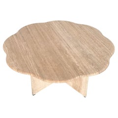 Italian Midcentury Coffee Table Flower Shape in Travertine Stone, 1970s Italian Midcentury Coffee Table Flower Shape in Travertine Stone, 1970s