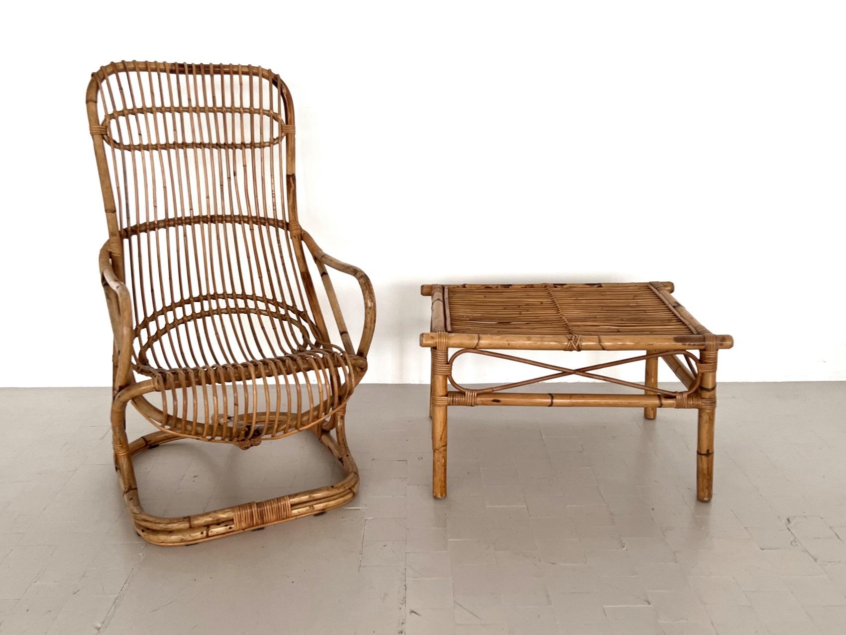 Italienischer Midcentury Couchtisch aus Rattan und Bambus, 1970er Jahre im Angebot 5