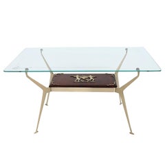 Italian Midcentury Coffee Table or with Brass and Mahogany Plywood 1950s