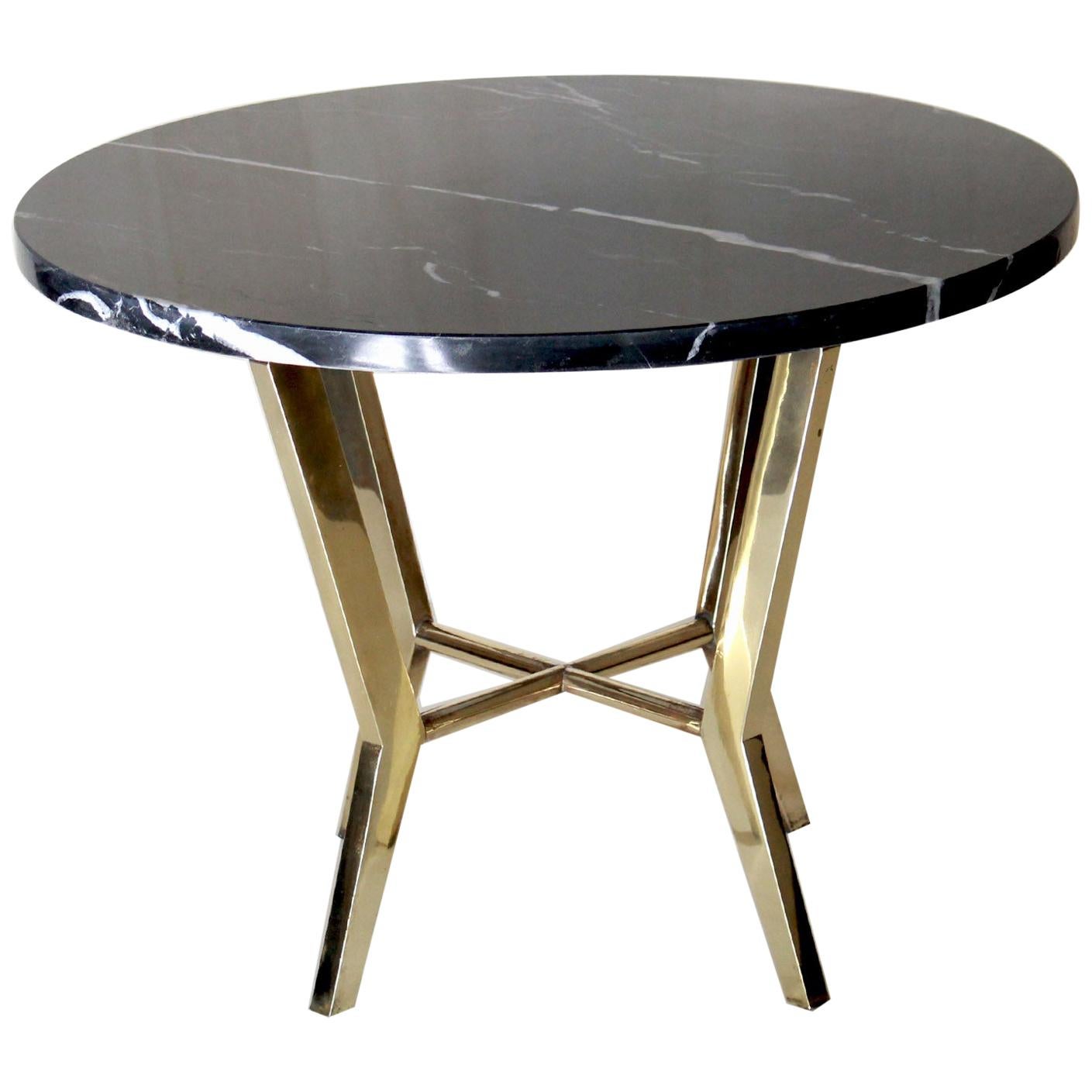 1970s Vintage Coffee Table with Black Marble Top and Brass Base