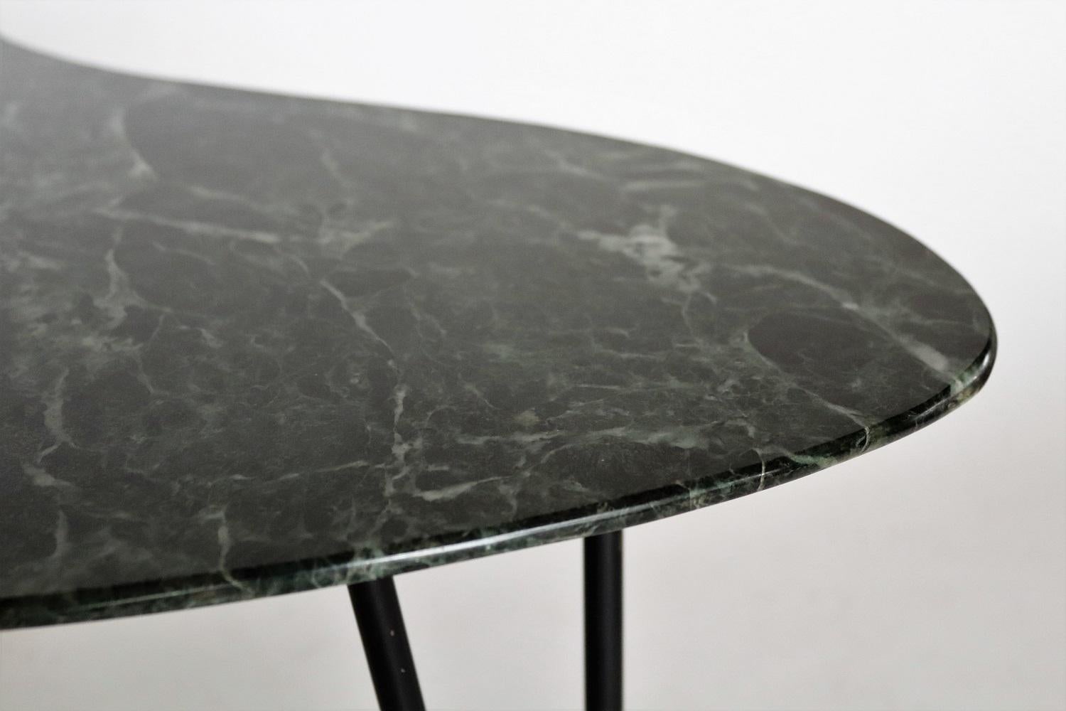 Italian Midcentury Coffee Table with Green Alps Marble Top and Brass Feet, 1950s 8