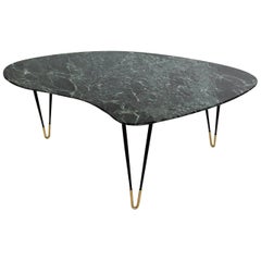 Italian Midcentury Coffee Table with Green Alps Marble Top and Brass Feet, 1950s