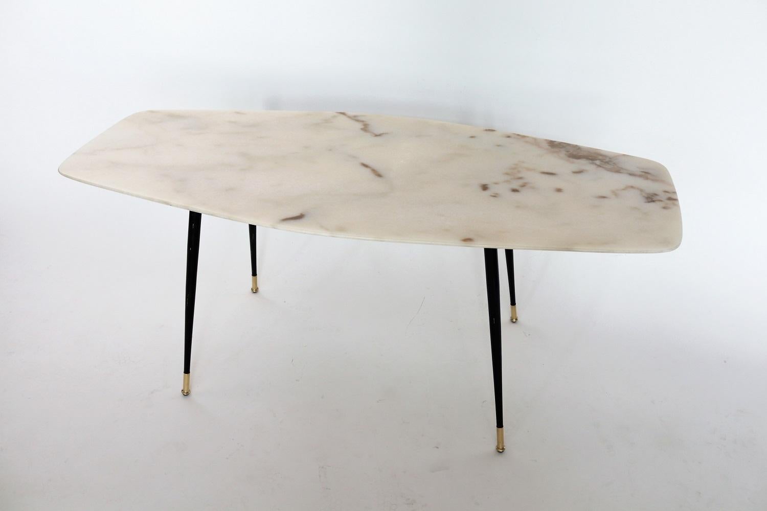 Italian Midcentury Coffee Table with Marble Top and Brass Feet, 1950s 6