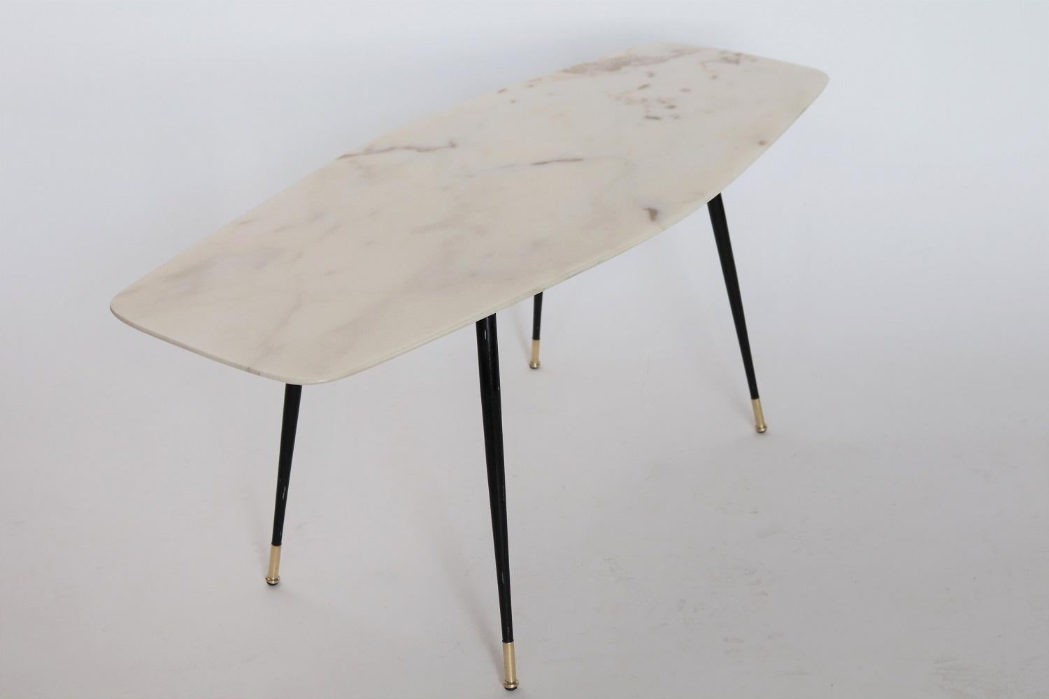 Mid-20th Century Italian Midcentury Coffee Table with Marble Top and Brass Feet, 1950s
