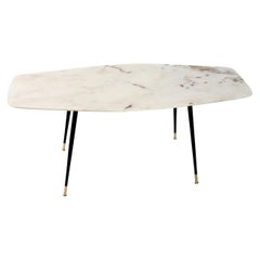 Italian Midcentury Coffee Table with Marble Top and Brass Feet, 1950s