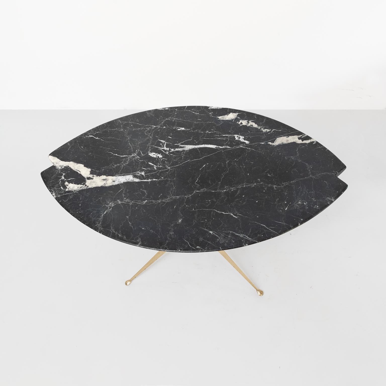 Mid-Century Modern Italian Midcentury Coffee Table with Notched Oval Black Marble Top Brass Base