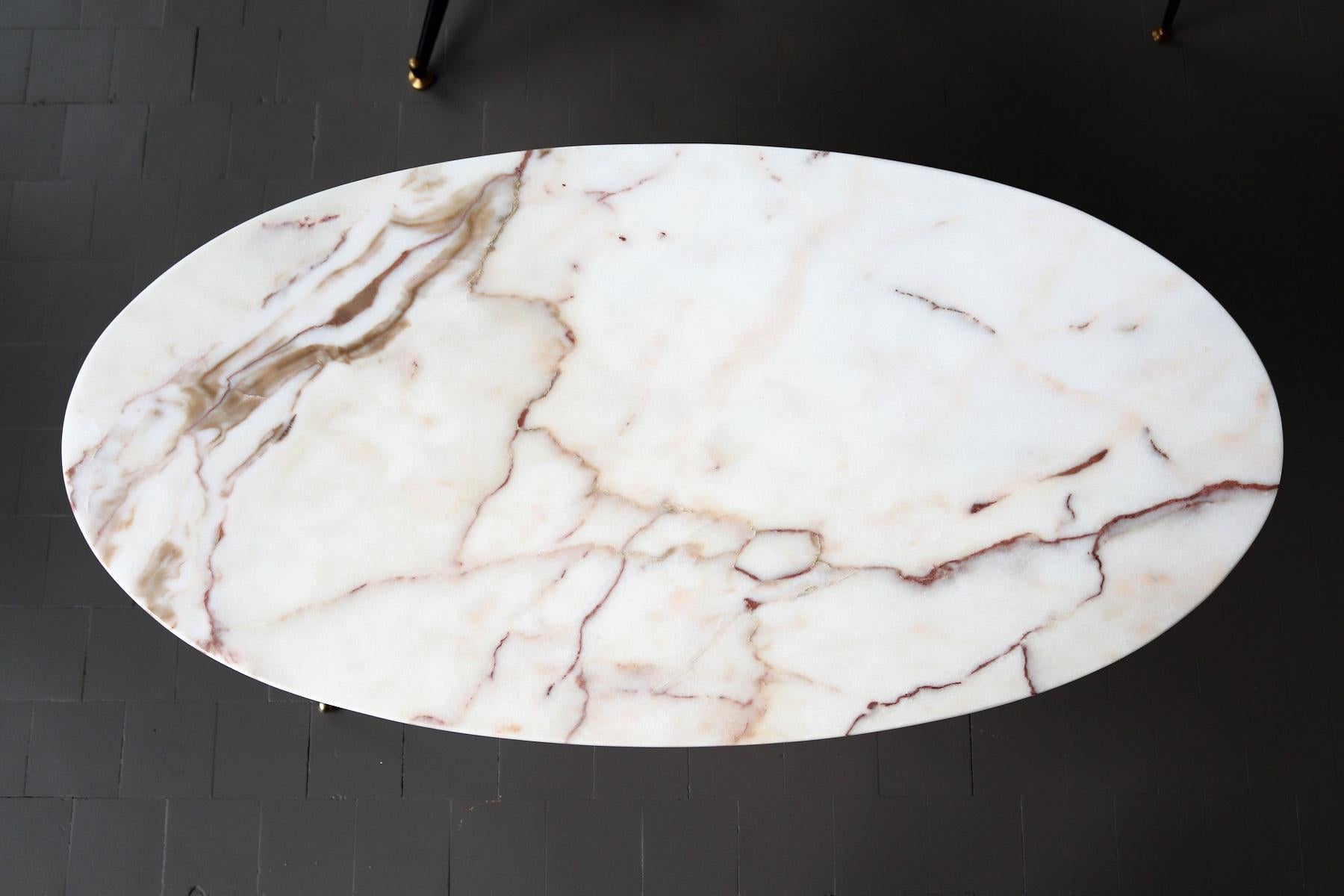 Italian Midcentury Coffee Table with Pink and Grey Marble and Brass Feet, 1950s 9