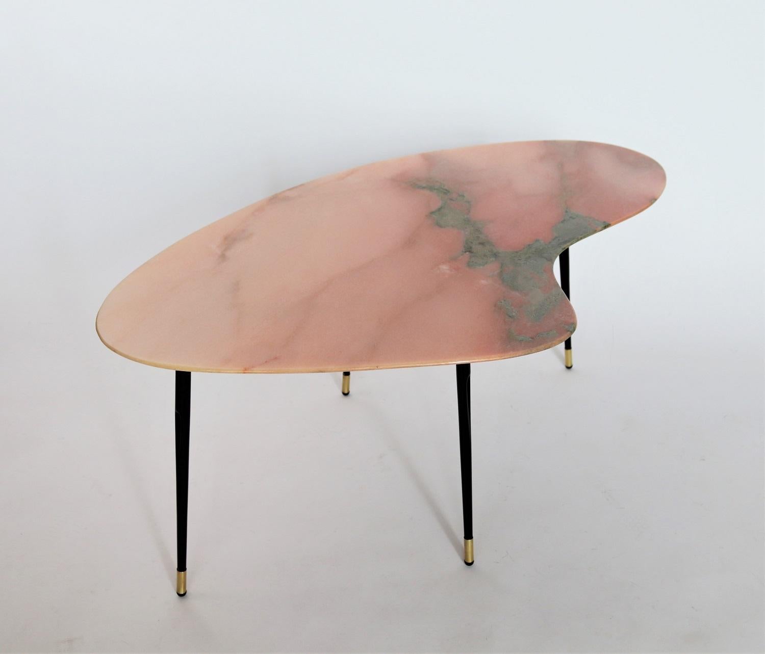 Italian Midcentury Coffee Table with Pink Green Marble Top and Brass Feet, 1950s 2