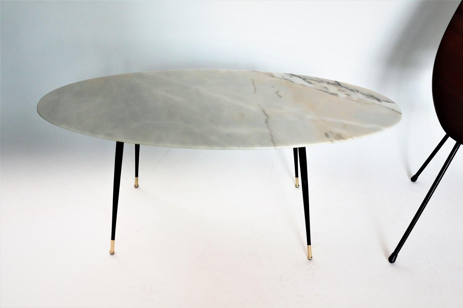 Italian Midcentury Coffee Table with Grey and Pink Marble and Brass Feet, 1950s 4