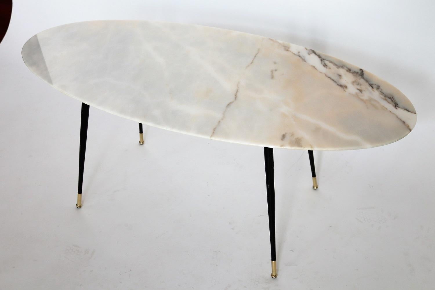 Mid-20th Century Italian Midcentury Coffee Table with Grey and Pink Marble and Brass Feet, 1950s