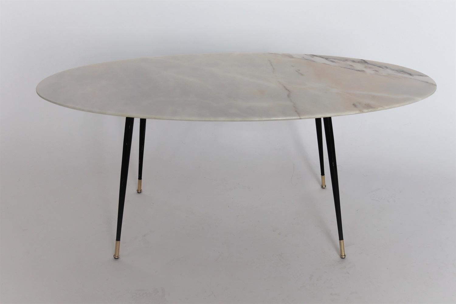 Italian Midcentury Coffee Table with Grey and Pink Marble and Brass Feet, 1950s 3