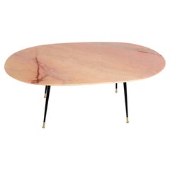 Italian Midcentury Coffee Table with Pink Marble Top and Brass Feet, 1950s
